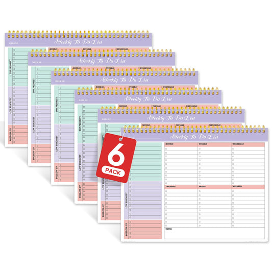 Taja 6 Pack of Weekly To Do List Notepad with 52 Undated Sheets（8.5"×11"）- Weekly Desk Planner for Women & Man, Work and Home - 6 Pack Violet Dream