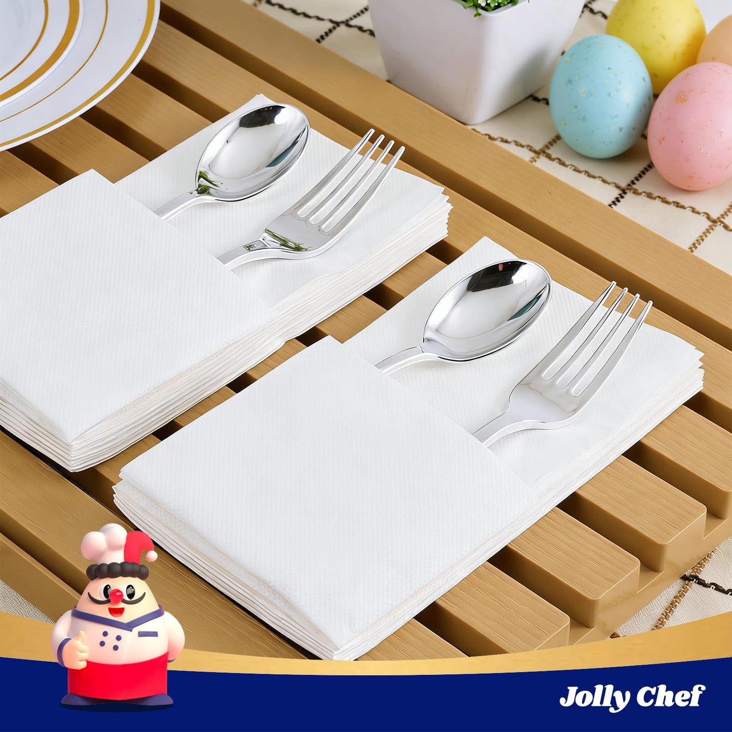 JOLLY CHEF 600 Pack Disposable Paper Napkins, Soft Bathroom Napkins for Guests, 2-Ply White Paper Hand Towels for Halloween, Wedding, Thanksgiving