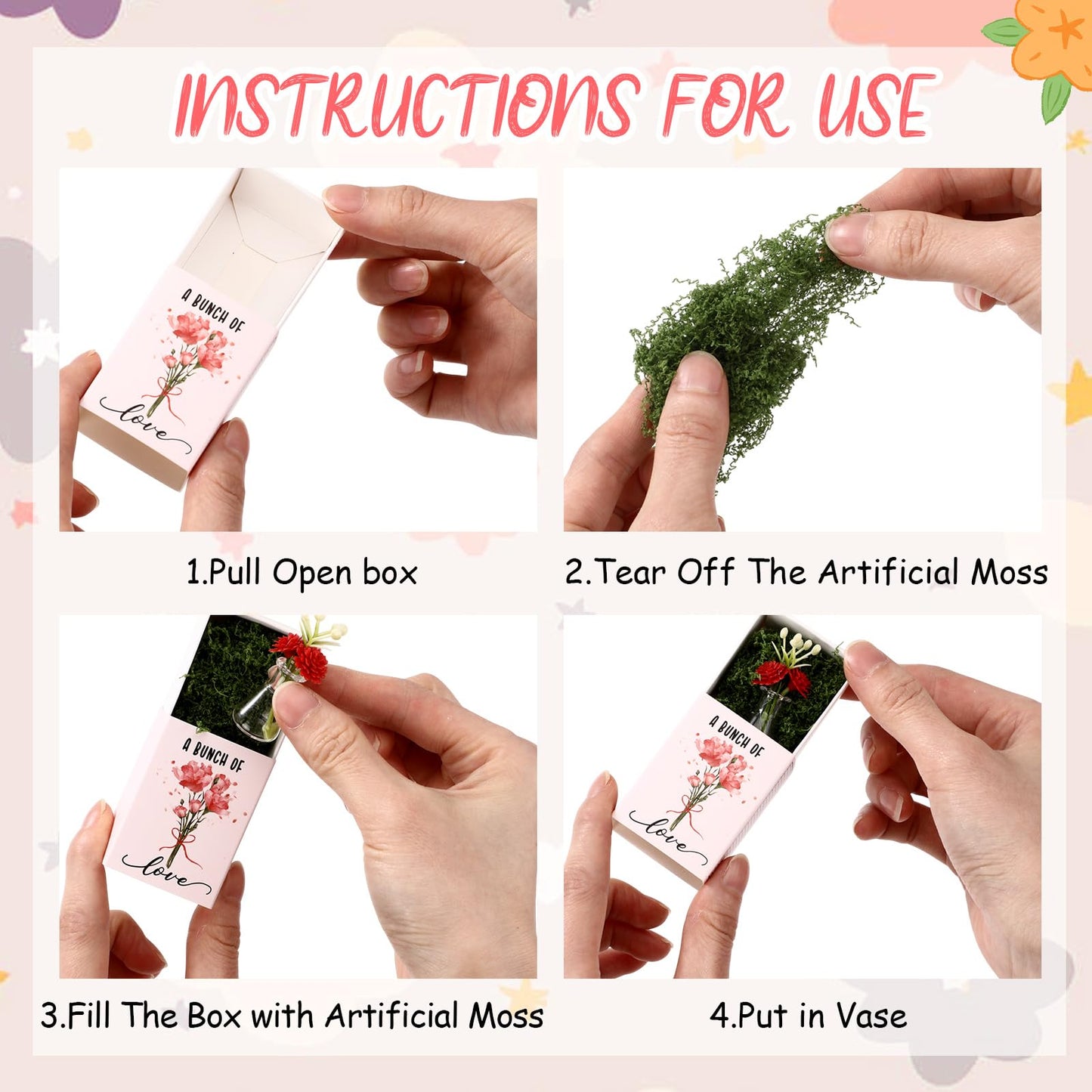 Wonderjune 50 Sets CNA Week Gifts Bulk for Women Positive Mini Flowers with Bud Vases Office Desk Decor Mini Box Breathing Thank You End of Year Graduation Favors for Coworker (Clear)