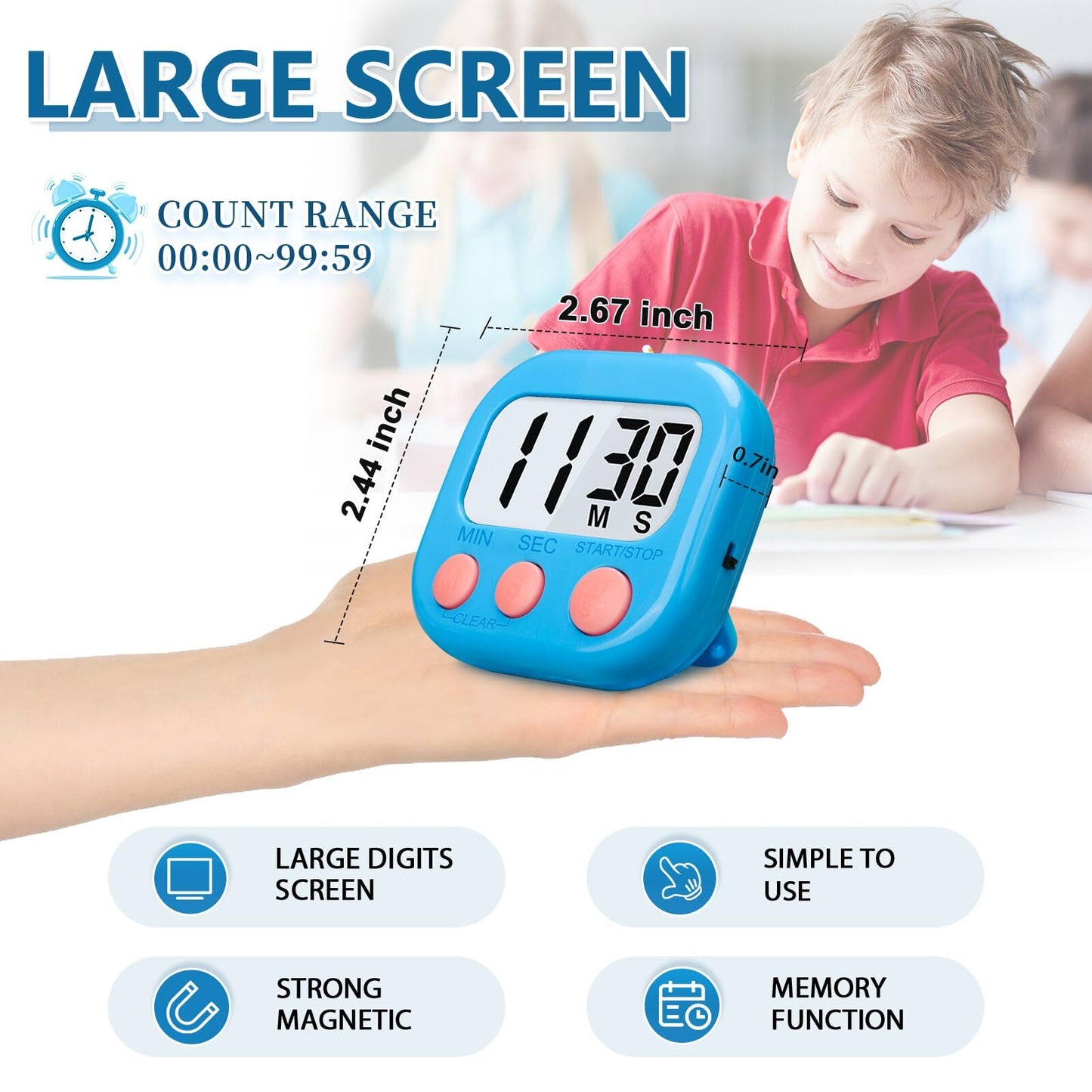 12 Pack Multi-Function Digital Timers, Magnetic Large LCD Display Loud Alarm Countdown Timers, Extensively Use in Classroom, Break Time, Gym, Meeting, Cooking