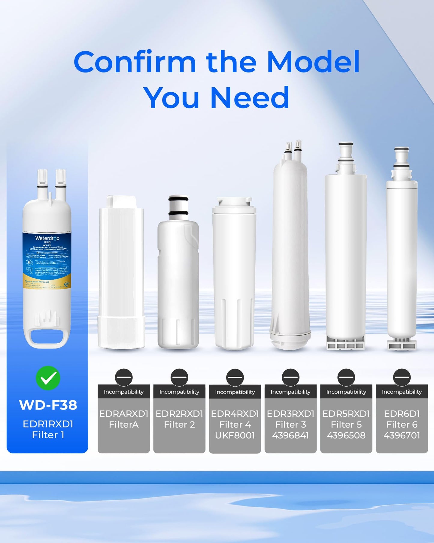Waterdrop Plus EDR1RXD1 Replacement for Everydrop® Filter 1, W10295370A, EDR1RXD1B, P8RFWB2L, P4RFWB, 46-9081, 46-9930, WDP-F38 Refrigerator Water Filter, 3 Pack