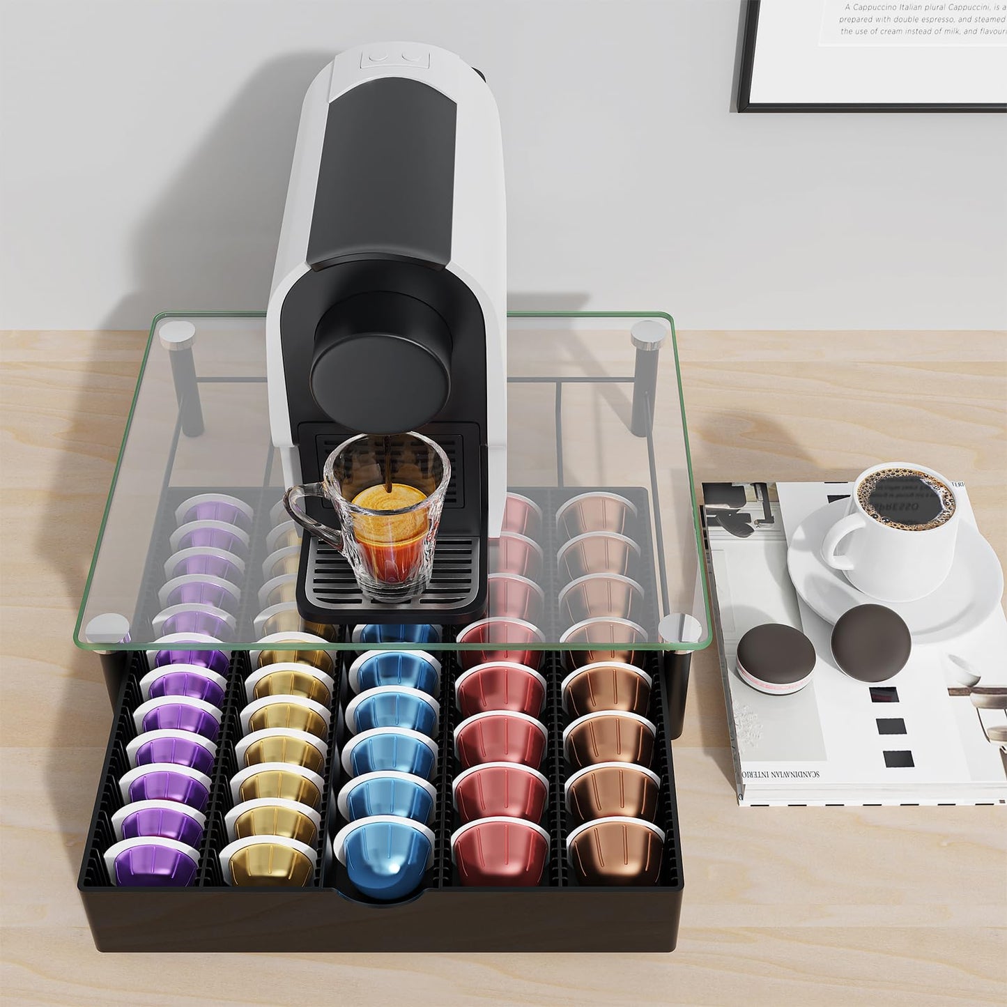gianotter Crystal Tempered Glass Vertuo Pod Holder Drawer, Compatible with Nespresso Vertuo Capsules, Compatible with 40 Large or 60 Small Nespresso Capsule Organizer (transparent)
