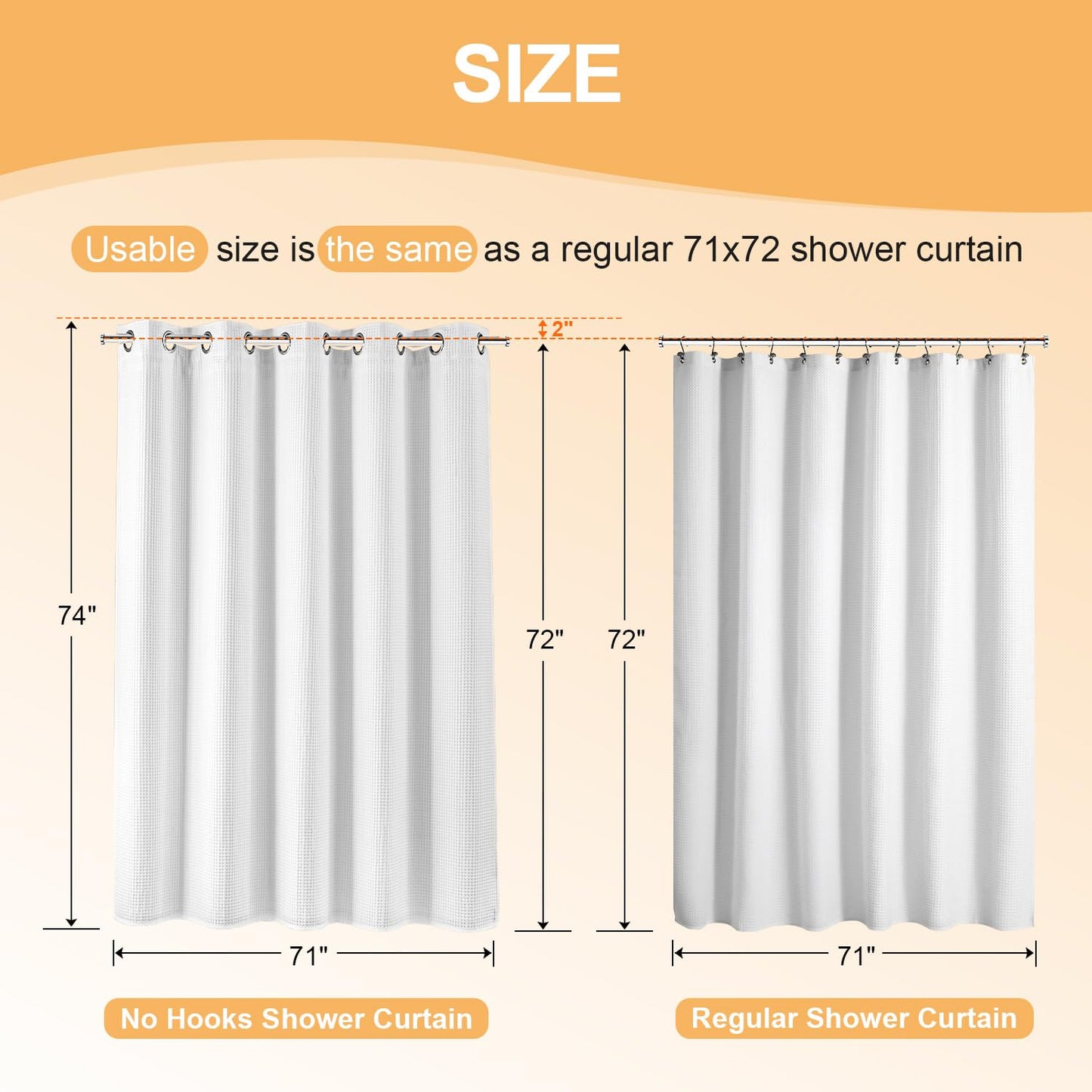 River Dream Cotton Blend No Hook Shower Curtain with Snap in Liner, Hotel Grade Shower Curtains for Bathroom, Water Repellent, White, 71W x74 L