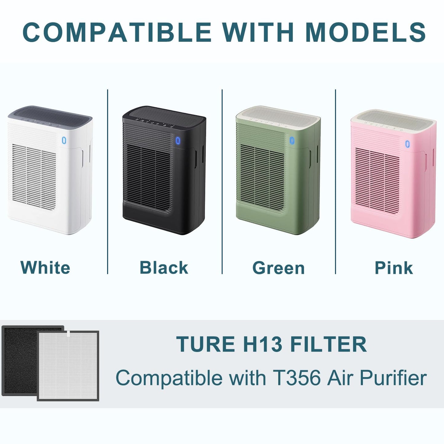 Slirceods T356 Filter Replacement- Compatible with trucozie t356 Air Purifier, 3-in-1 H13+ Activated Carbon Filter,for Dust, Odors, Smoke,4-Pack