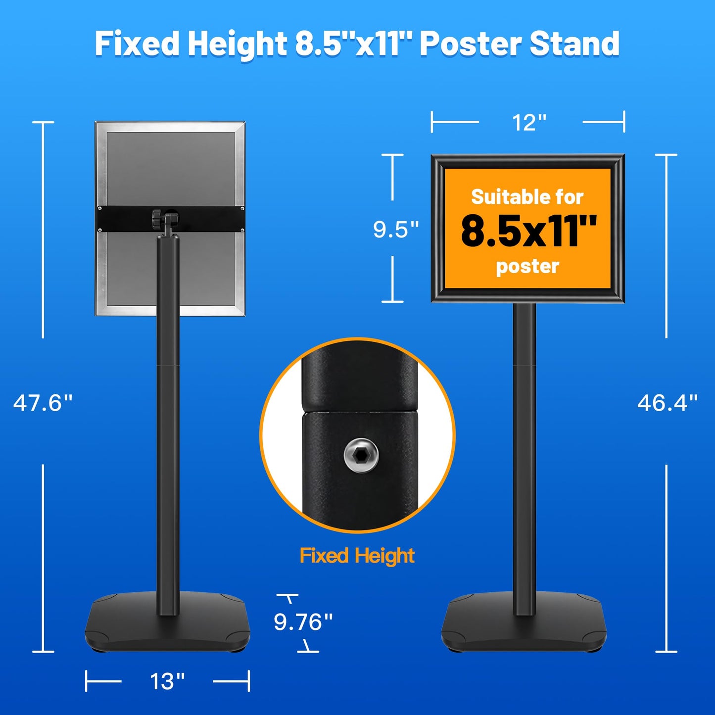 Pedestal Sign Holder Stand with Heavy Duty Base, 8.5x11 Inch Floor Standing Sign Holder, Vertical & Horizontal Menu Stand for Display Indoor/Outdoor Advertising, Poster, Restaurant Menu, Store, Black