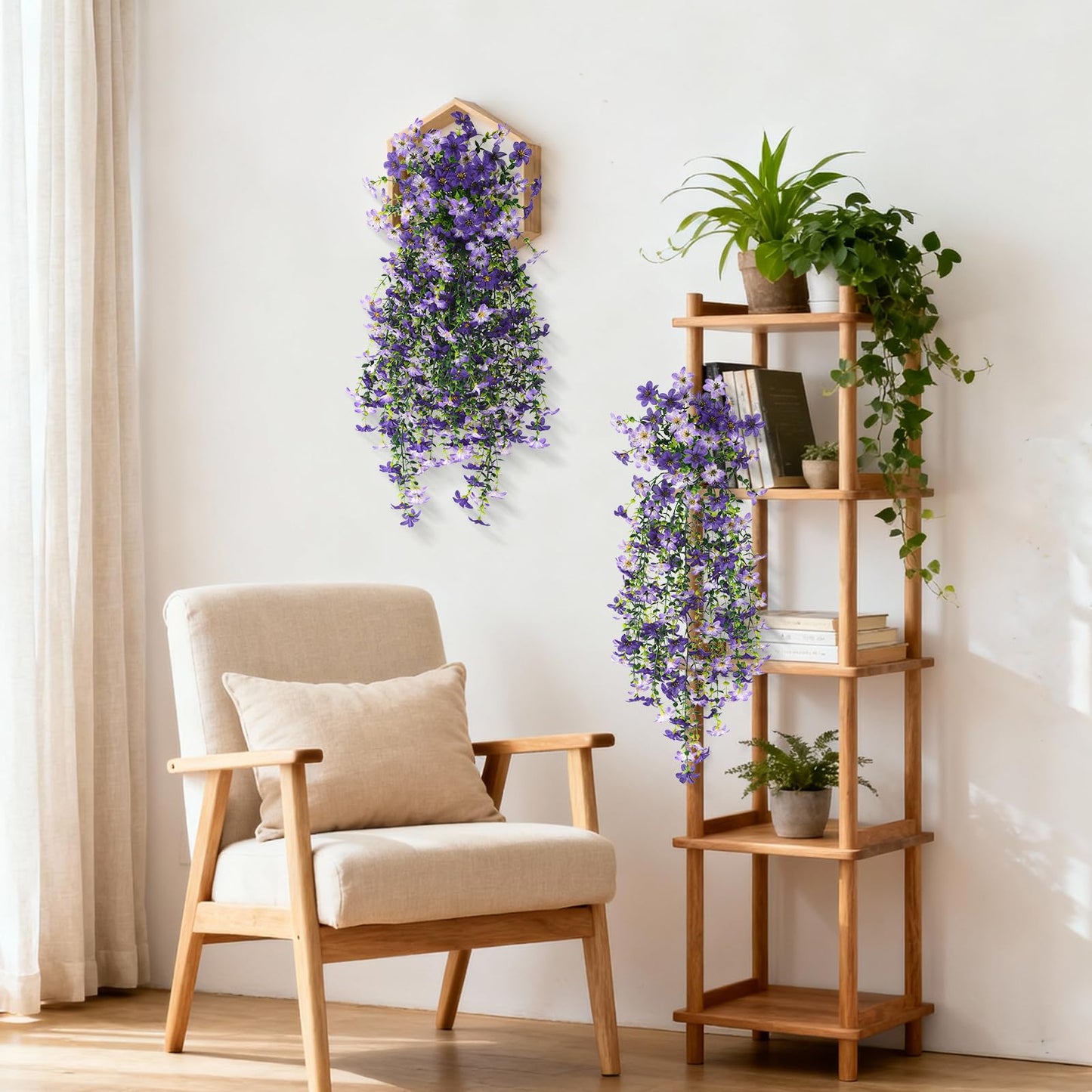 Artificial Fake Hanging Flowers Plants for Outdoor Spring Summer Decoration,2 PCS Faux Silk Daisy with Eucalyptus Leaves,UV Resistant Look Real for Outside Home Planter Porch Patio Balcony Yard Decor