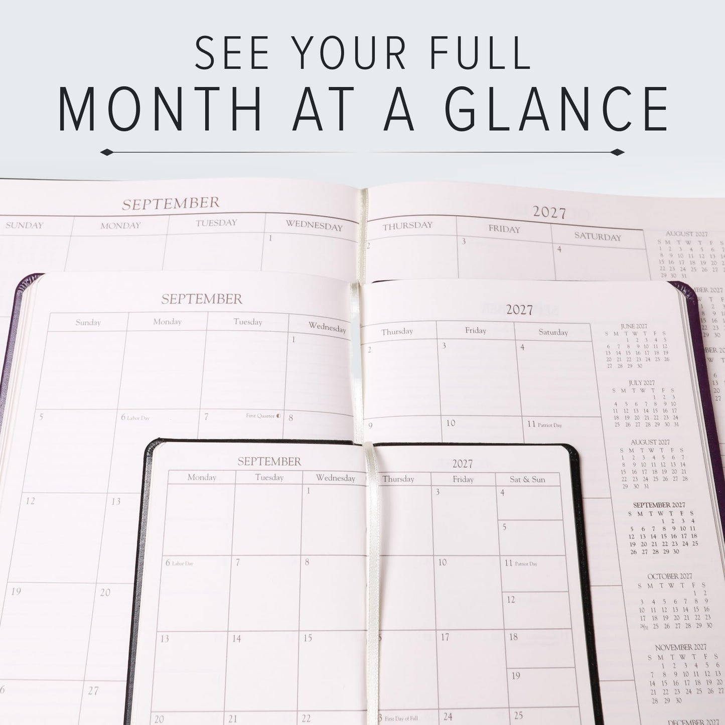 Gallery Leather Large Monthly Planner 2027, Elegantly Bound Calendar Planner and Notebook with Stylish Gold-Gilded Page Edges, 18 Months - Acadia Black - 9.75x7.5"