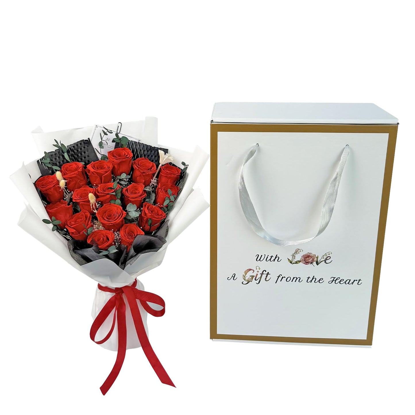 Qutawua 16 Piece Preserved Flower Rose Bouquet, Forever Flowers Romantic Long Lasting Gift for Delivery to Women,Valentine's.Mother's Day Gift(Red, 16 Rose)