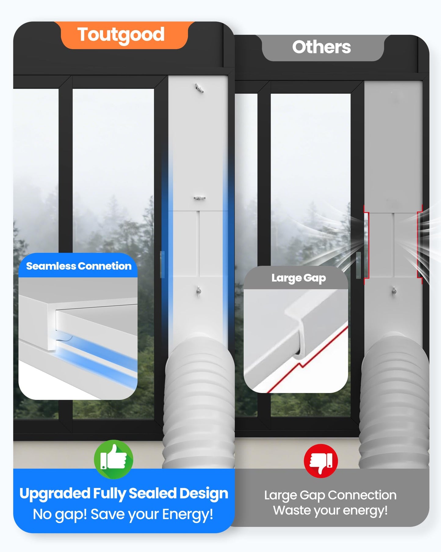 Portable Air Conditioner Window Vent Kit with 82" Length, 5.9" Diameter Exhaust Hose, 13Pcs Universal PVC AC Window Slide Seal with 4 Panel(17" to 63") for Horizontal&Vertical