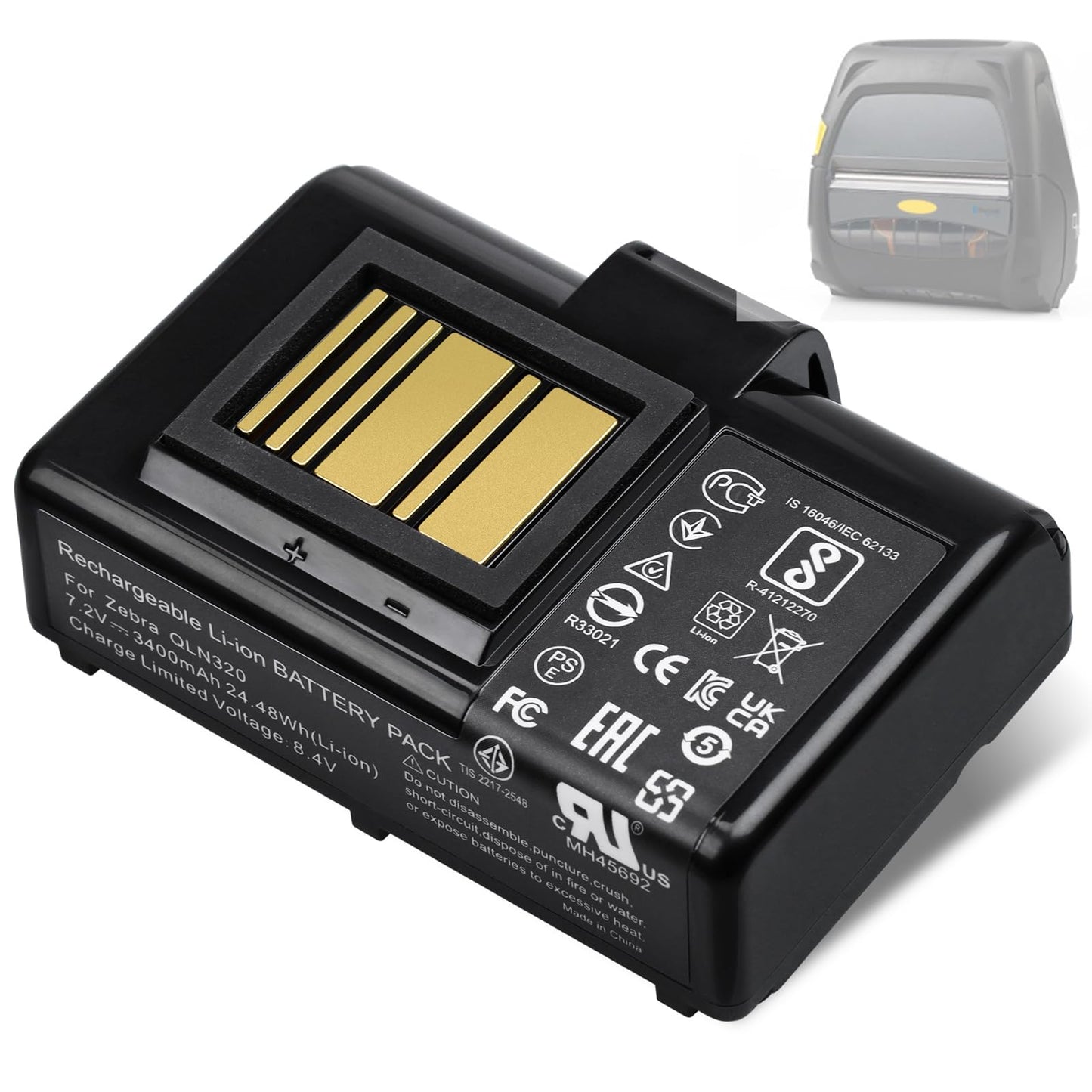 for Zebra Printer ZQ520 Battery Replacement: ZQ520 ZQ620 ZQ510 QLN320 QLN220 QLN220HC QLN320HC ZQ500 ZQ521 ZR628 ZR638 ZQ610 ZR658 ZR668 Lithium Battery 3400mAh