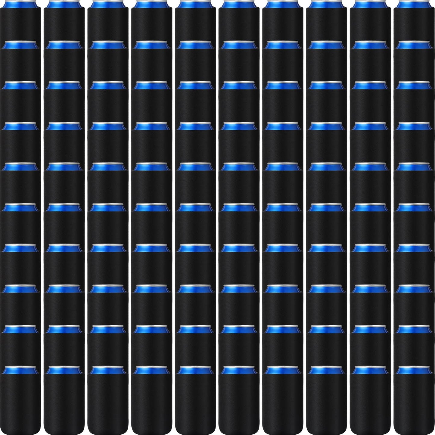 Chengu 100 Pack Blank Beer Can Cooler Sleeves Soft Insulated Reusable Drink Cooler Bulk Collapsible Sublimation Can Cooler Sleeves for Wedding Party Supplies (Black, Simple Style)