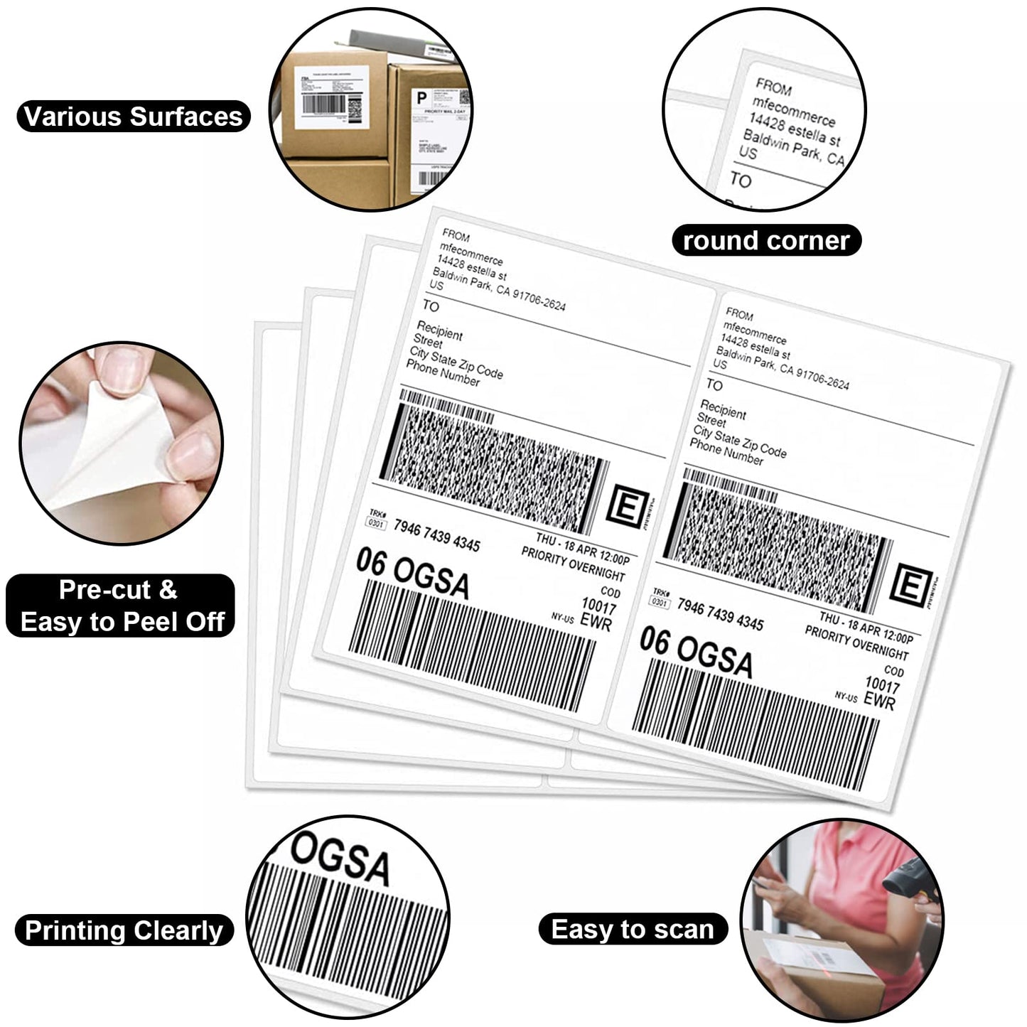 LabelMore 8.5'' x 5.5'' Half Sheet Self Adhesive Shipping Labels for Laser & Inkjet Printers - Rounded Corner - 1000 Labels - Shipping Labels 2 Per Sheet