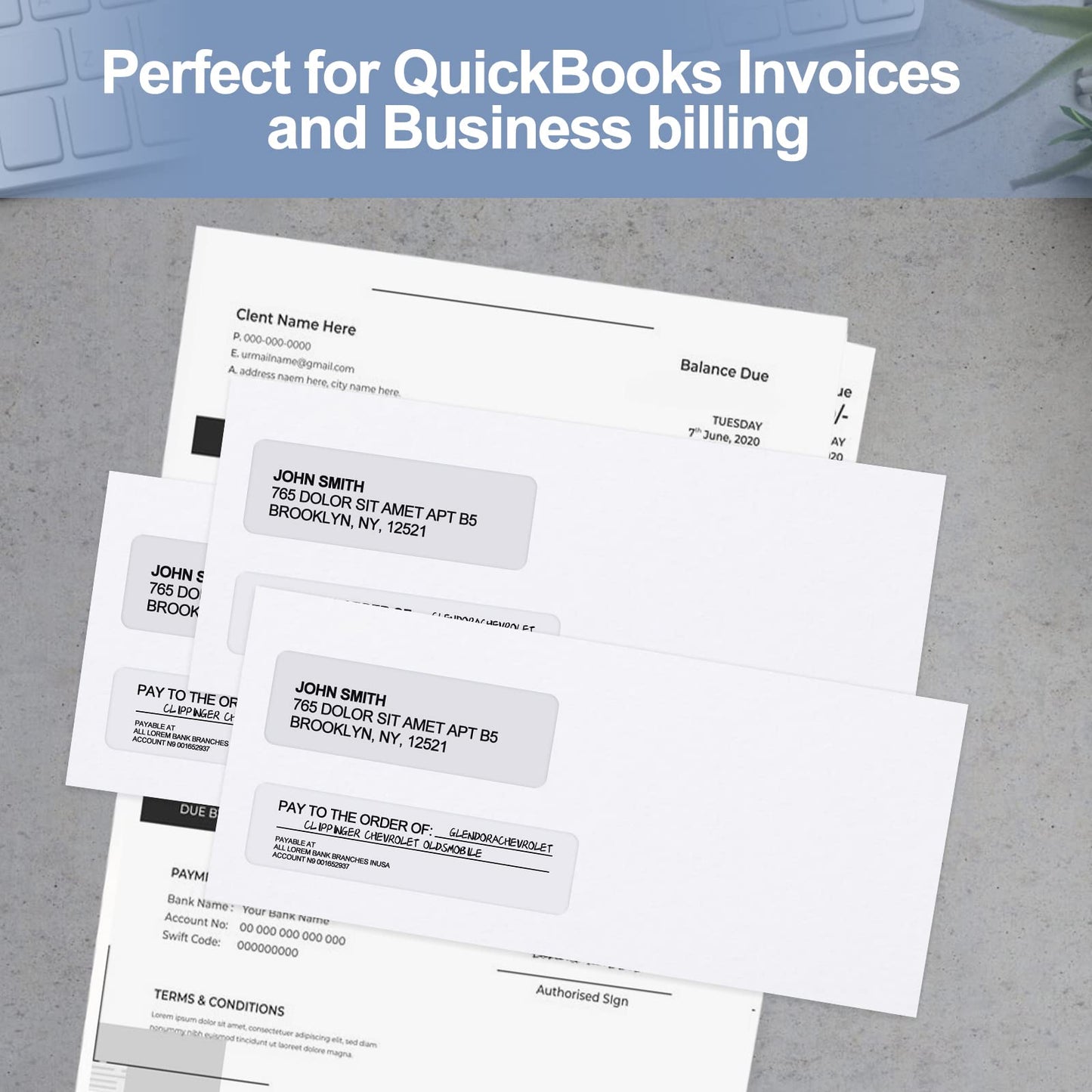 1000#9 Double Window Security Envelopes, PANDRI NO.9 Self Seal White Envelopes Designed for Invoices and QuickBooks, Business Statements & Documents - Number 9 Size 3 7/8 Inch X 8 7/8 Inch - 24 LB