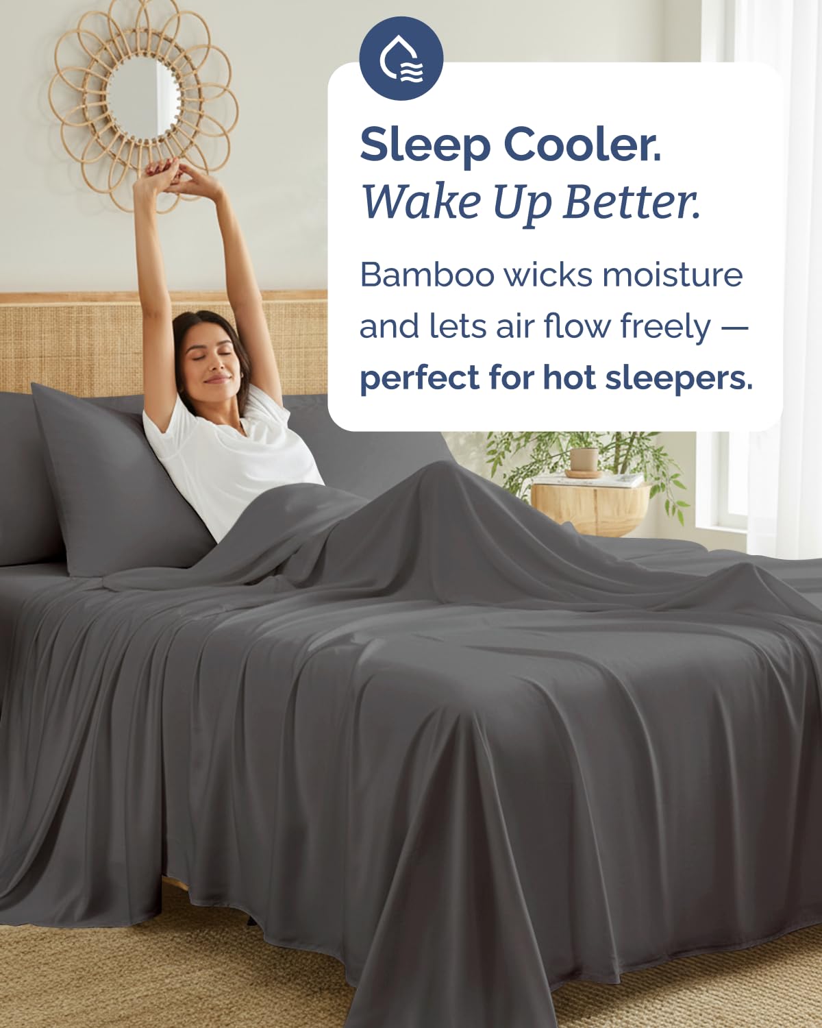 100% Rayon Derived From Bamboo - Bamboo Sheets Queen Size - Cooling Sheets for Queen - Soft, Breathable & Hotel Luxury Bedding - 1 Flat & 1 Fitted & 2 Pillowcases w/ 18 Inch Deep Pockets - Dark Grey