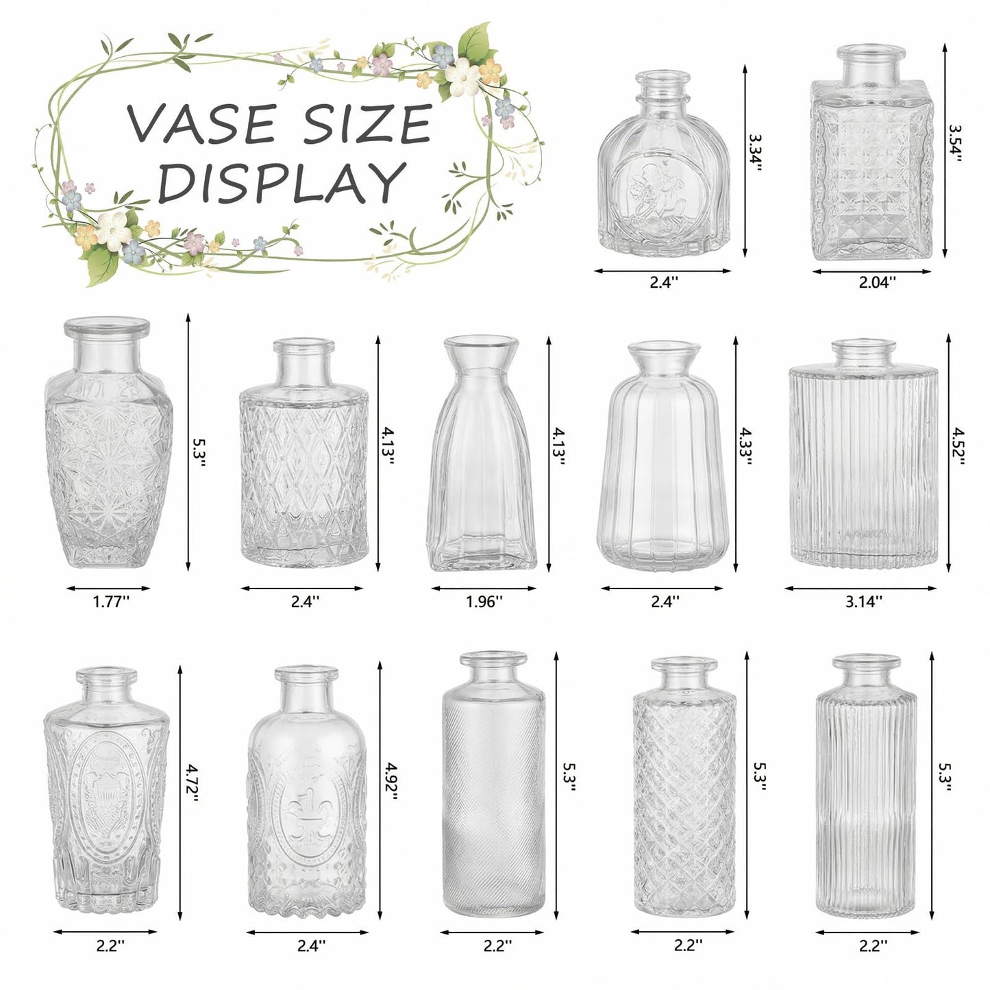 RUCKAE Small Clear Bud Vases Bulk 12 Pack Mini Flower Glass Vases for Centerpiece Table Wedding Decorations Home Decor Party