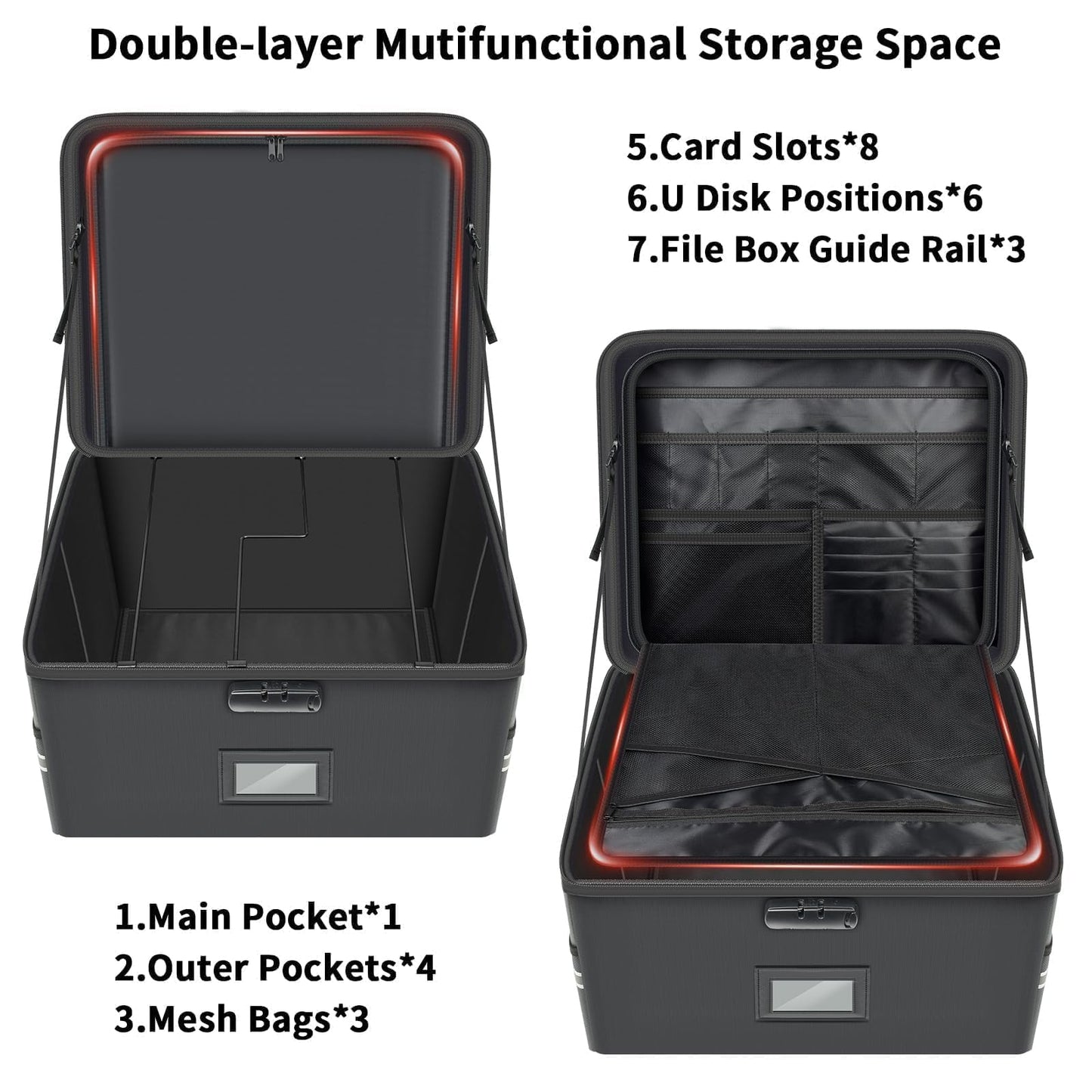 5200°F Upgraded Fireproof Document Box & Fireproof Expanding File Folder, 2 Layer File Cabinet Organizer with Lock,Collapsible Water Resistant Storage for Hanging Letter/Legal Folder Home Office-60L