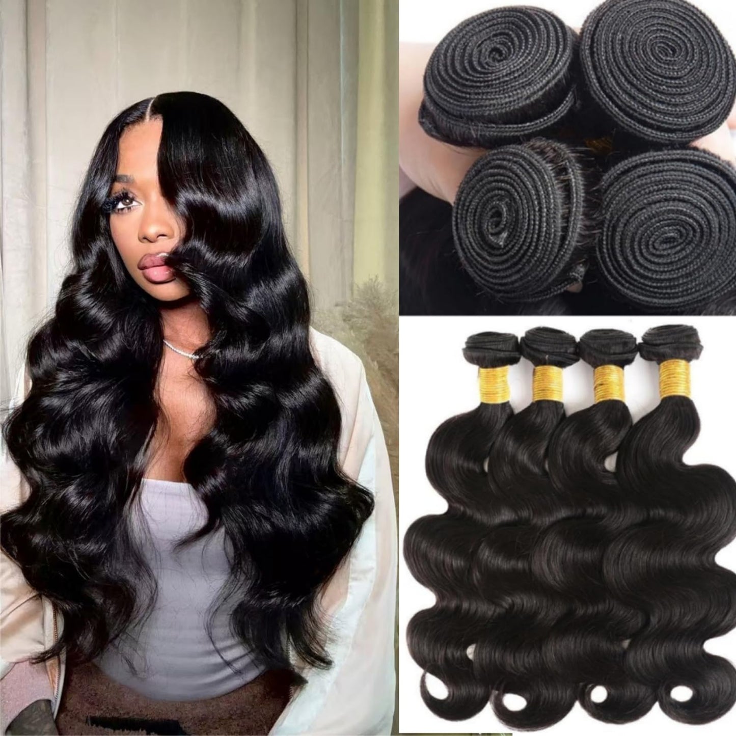 12A Body Wave Bundles Human Hair 16 18 20 22 Inch 4 Bundles Human Hair 100% Unprocessed Brazilian Body Wave Hair Extensions for Women Natural Black