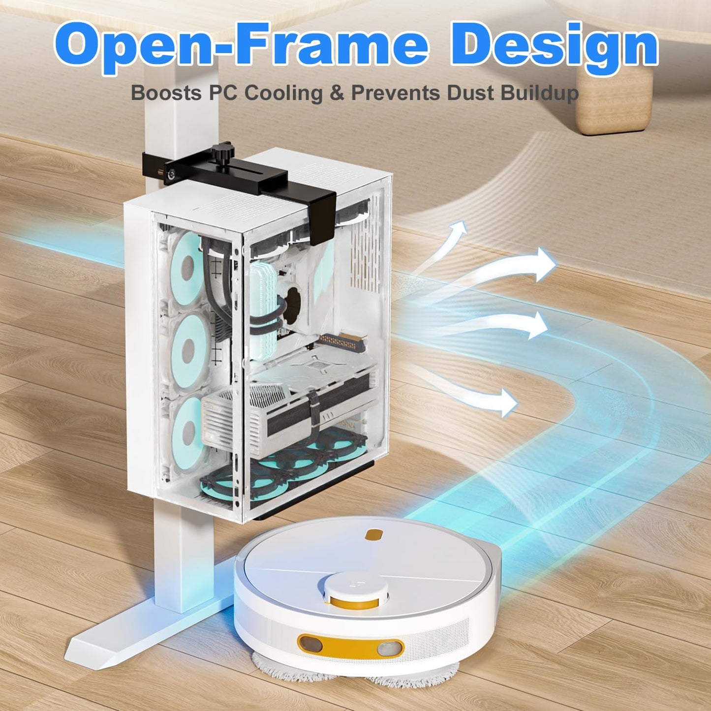 Under Desk PC Mount - No Drilling 40 lb Capacity, Fits 3 Fixed Desk Leg Sizes, CPU Holder Under Desk, Adjustable Clamp-on Desk Leg PC Mount for Standing Desk, with Non-Slip Pads, White