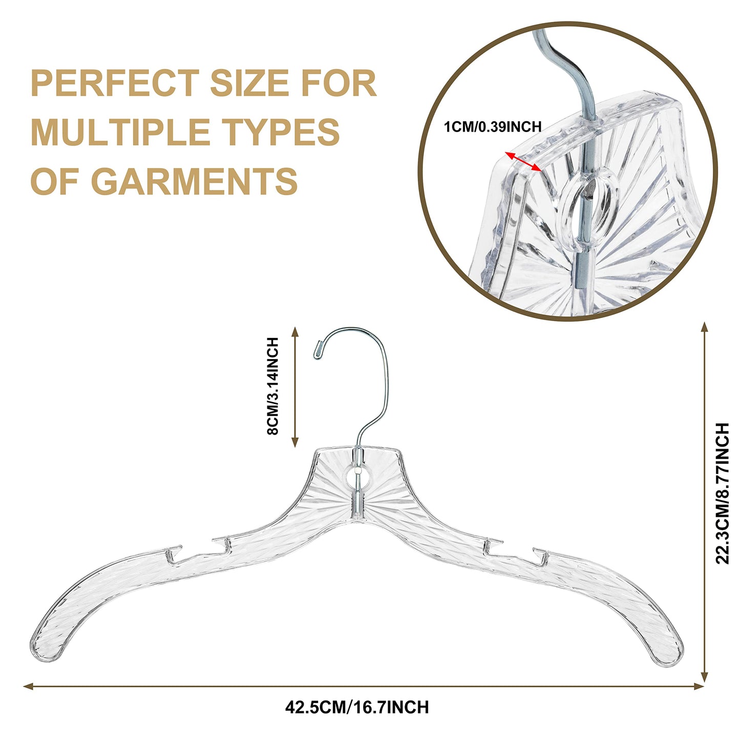 Quality Clear Plastic Hangers 12 Pack - Durable Crystal Cut Heavy Duty Hangers for Clothes, Shirts, Suits, Coats, Dresses