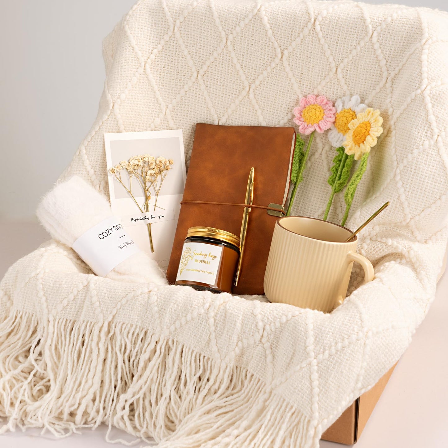 Get Well Soon Self Care Gift Basket for Women, Teacher Appreciation Gifts Thinking of You Care Package Mothers Day Birthday Box for Women Her Sister Wife Girlfriend Friend Grandma Coworker (White)