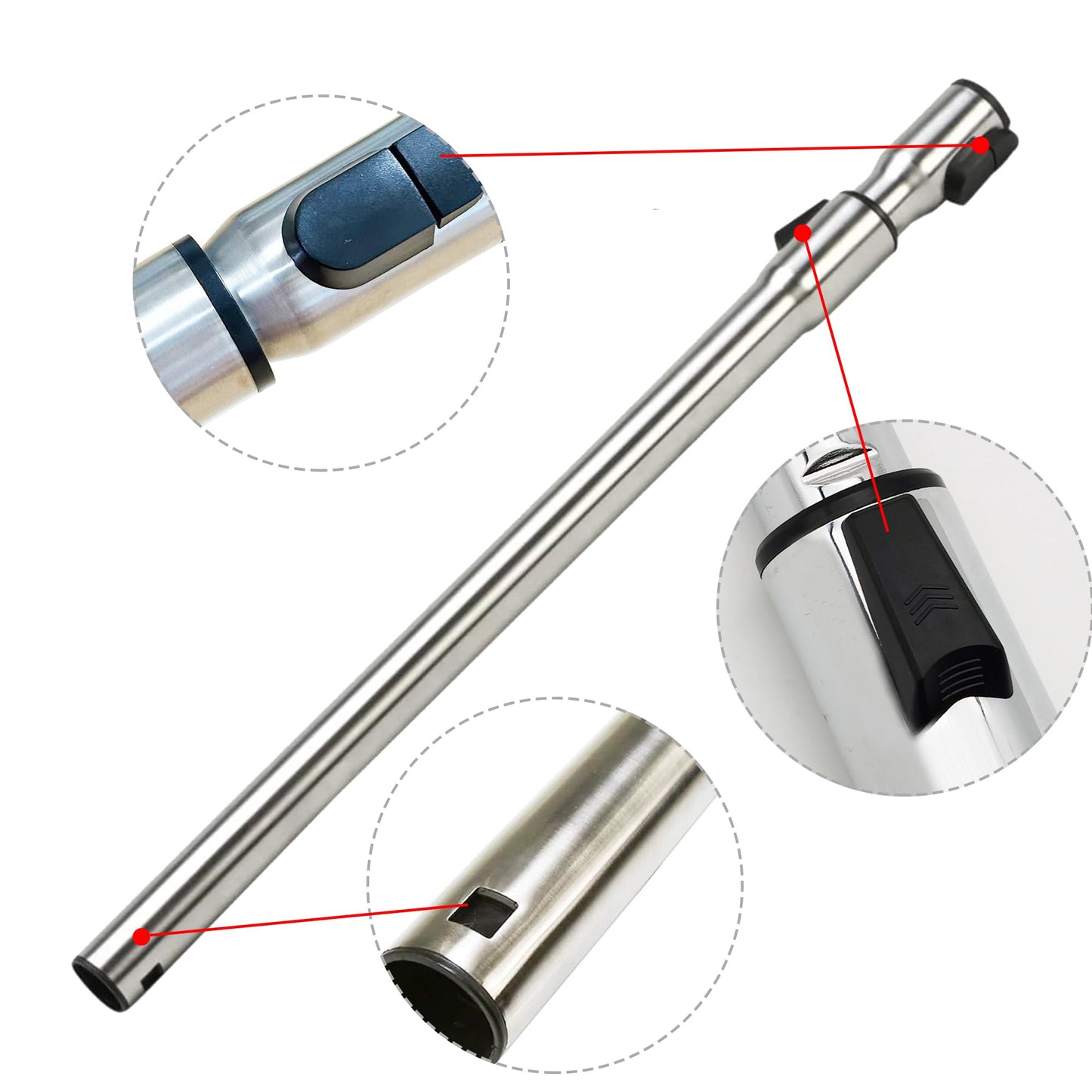 EZ SPARES Tube Compatible with Miele C1, C2, C3 Vacuums, Non Electric Telescopic Stainless Steel Pipe,35mm 1.375" Extension Wand,ML Central Vacuum Cleaner Attachment Wand