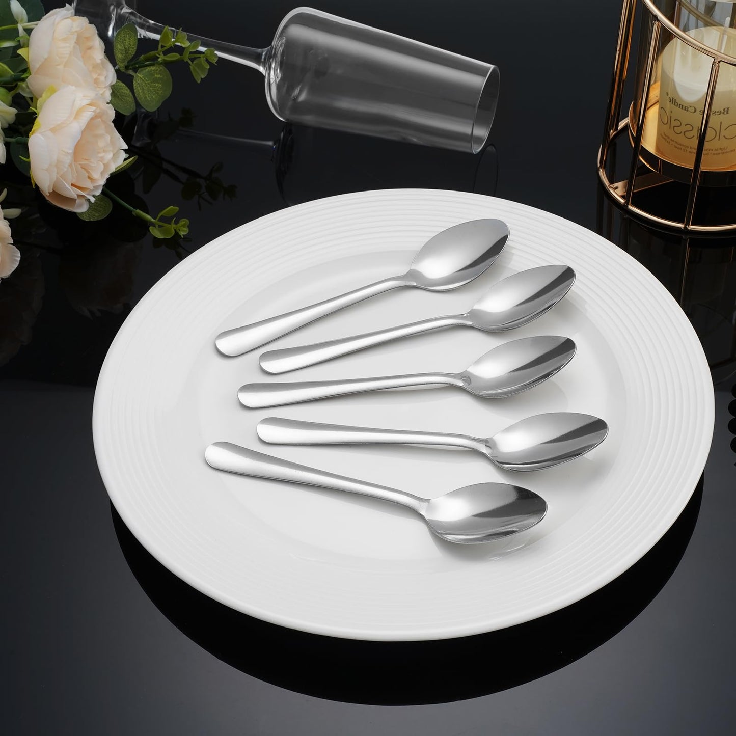Hansmart 60 PCS Dinner Spoons Set - Windsor Stainless Steel Dinner Spoon 7.1 Inch with Dishwasher Safe Dessert Spoons, Metal Dessert Spoon, Silverware for Home, Kitchen or Restaurant