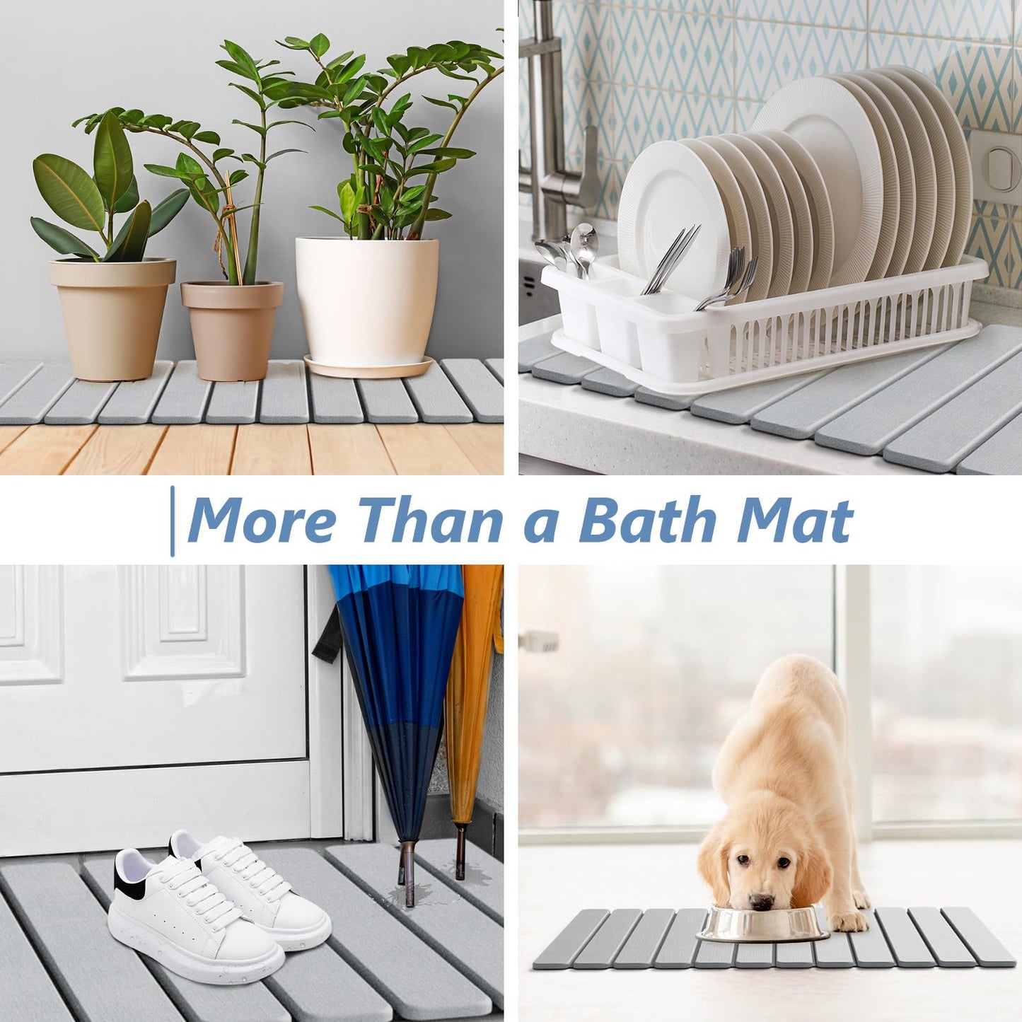 AWW Foldable Stone Bath Mat, Quick Dry Diatomaceous Earth Bath Mat with Non-Slip Mat, Super Absorbent, Easy to Clean, Compact for Small Bathrooms, 31.5 x 15.7, Light Grey