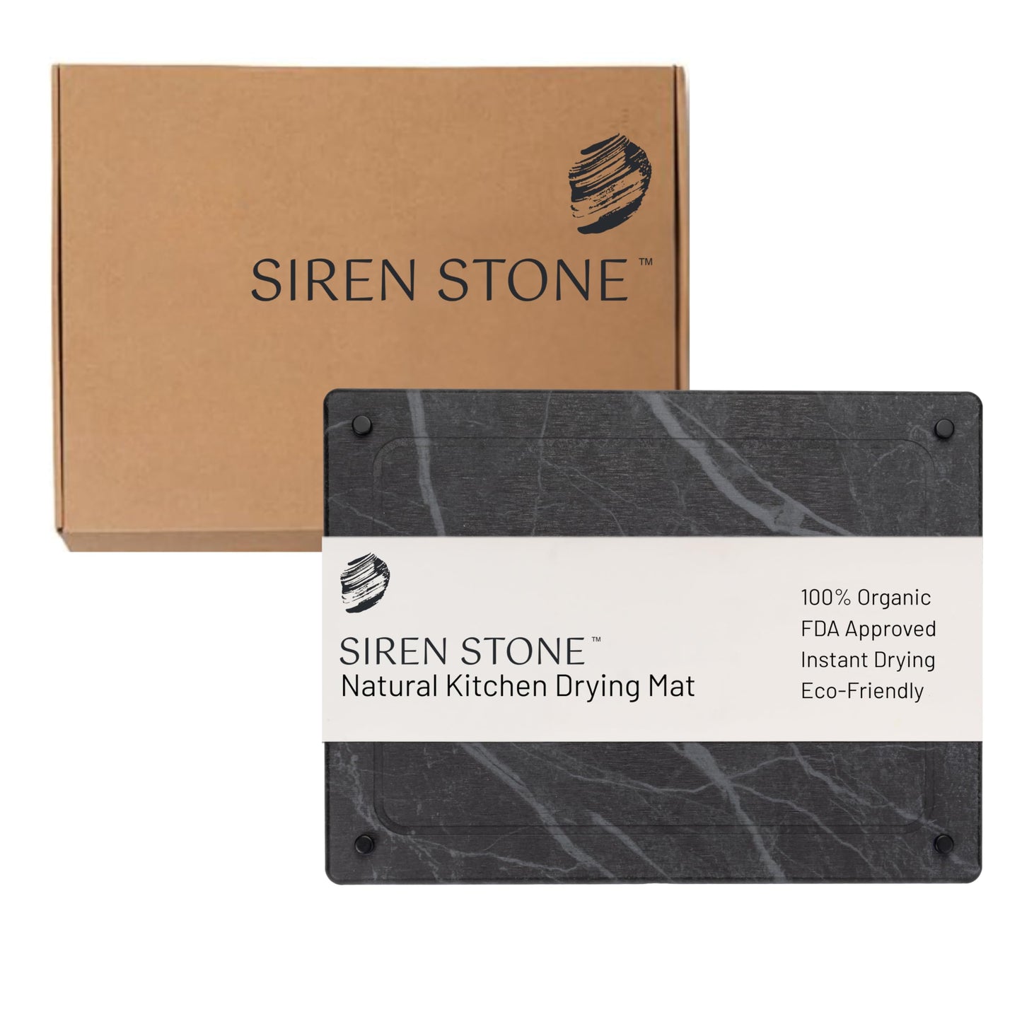 Siren Stone Natural Stone Dish Drying Mat 15.7" x 11.8", Slate Color - Diatomaceous Earth Kitchen Mat | Quick Drying, Non-Toxic, BPA-Free, Eco-Friendly | Female-Founded USA Brand