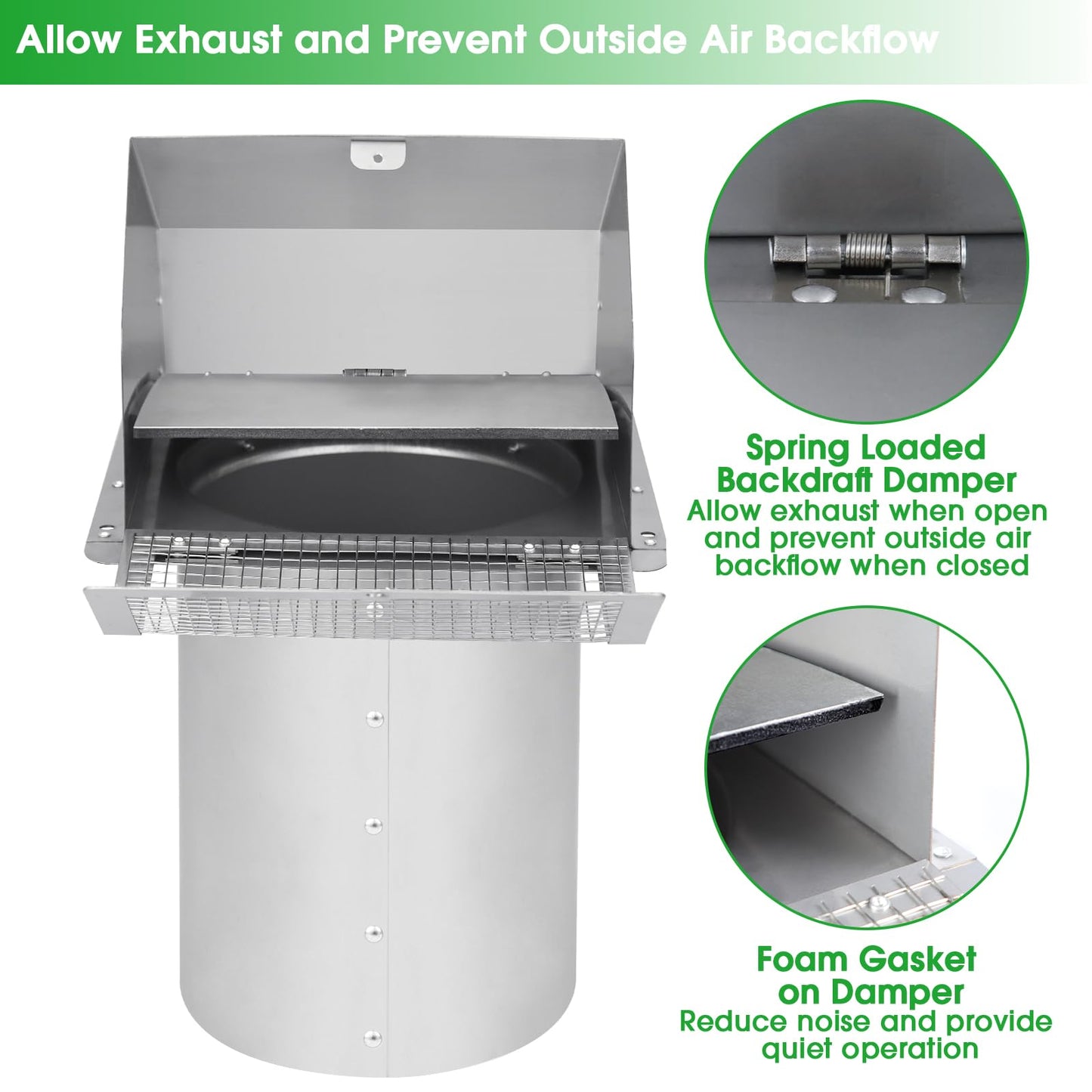 4 Inch Dryer Vent Cover Outside Hooded Wall Vent with Screen and Damper,4" Exterior Wall Vent Dryer Air Vent,Exhaust Wall Mount Cover Cap for Dryer Ventilation&Outdoor Air Exhaust, Stainless Steel