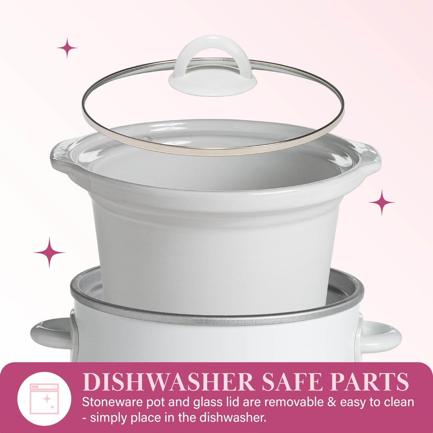Paris Hilton 3.5-Quart Manual Slow Cooker, Naturally Nonstick Stoneware Ceramic Insert, Three Settings (Low, High, Warm), Dishwasher Safe Family Size Slow Cooker, White