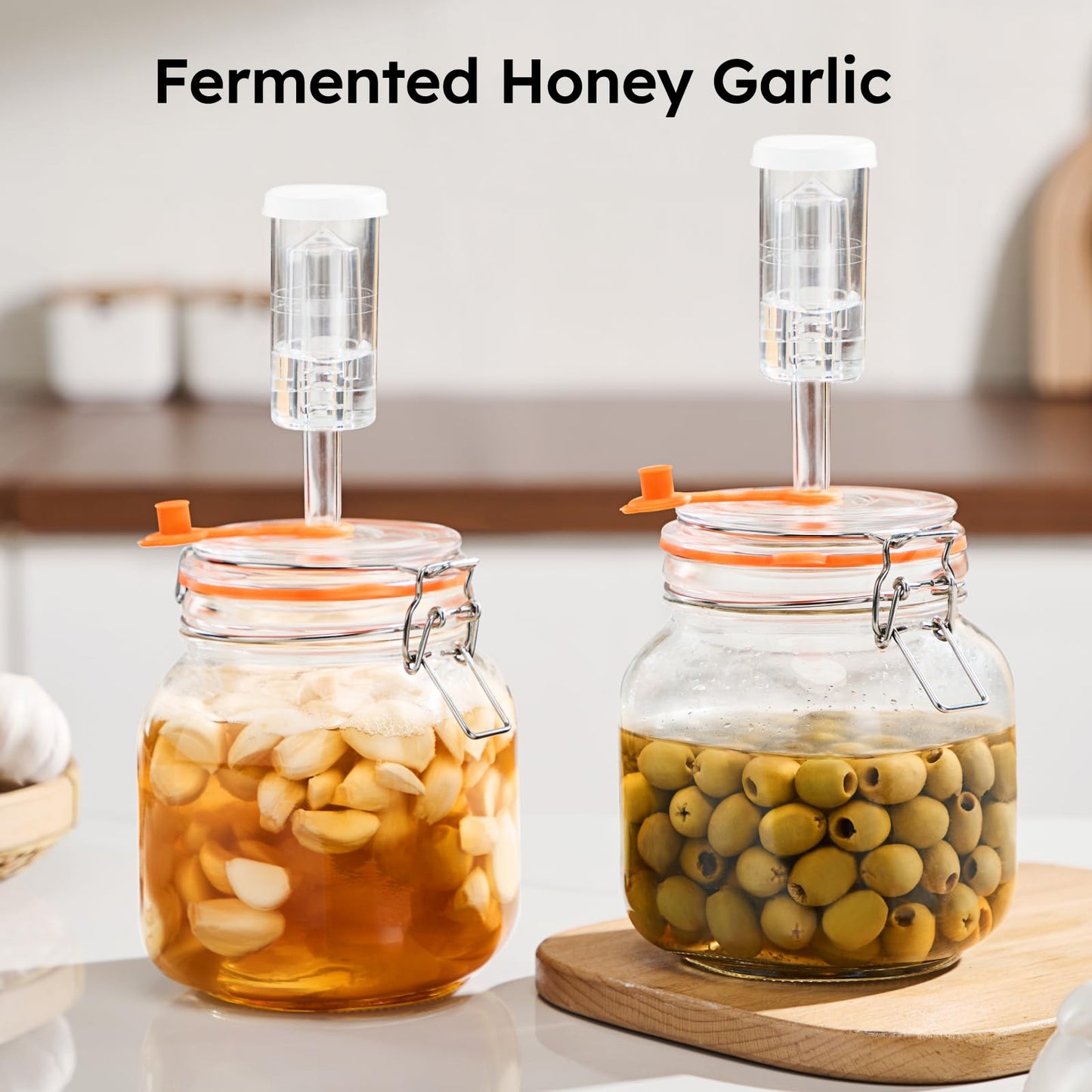 Jillmo 1 Liter Fermentation Jar, Square Glass Fermenting Kit with Weight for Making Sauerkraut, Hot Sauce, Mead, Cider and More, Pack of 2