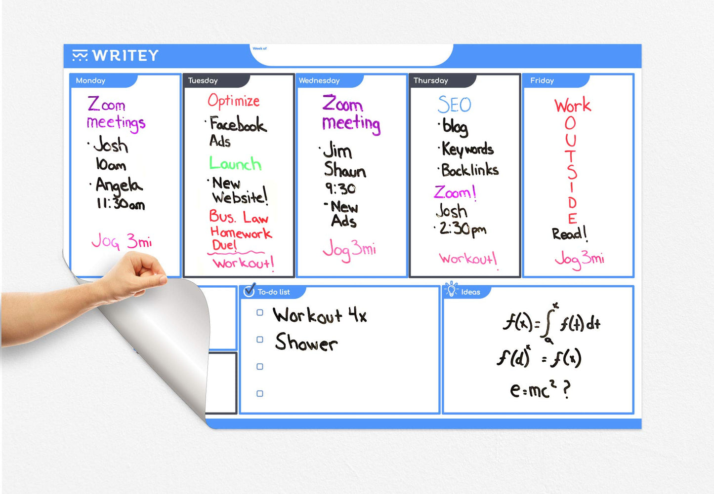 Peel and Stick Whiteboard Calendar, Large Weekly Organizer, 24 x 36 in - Stain Proof White Board Dry Erase Surface, and Reusable Adhesive Backing