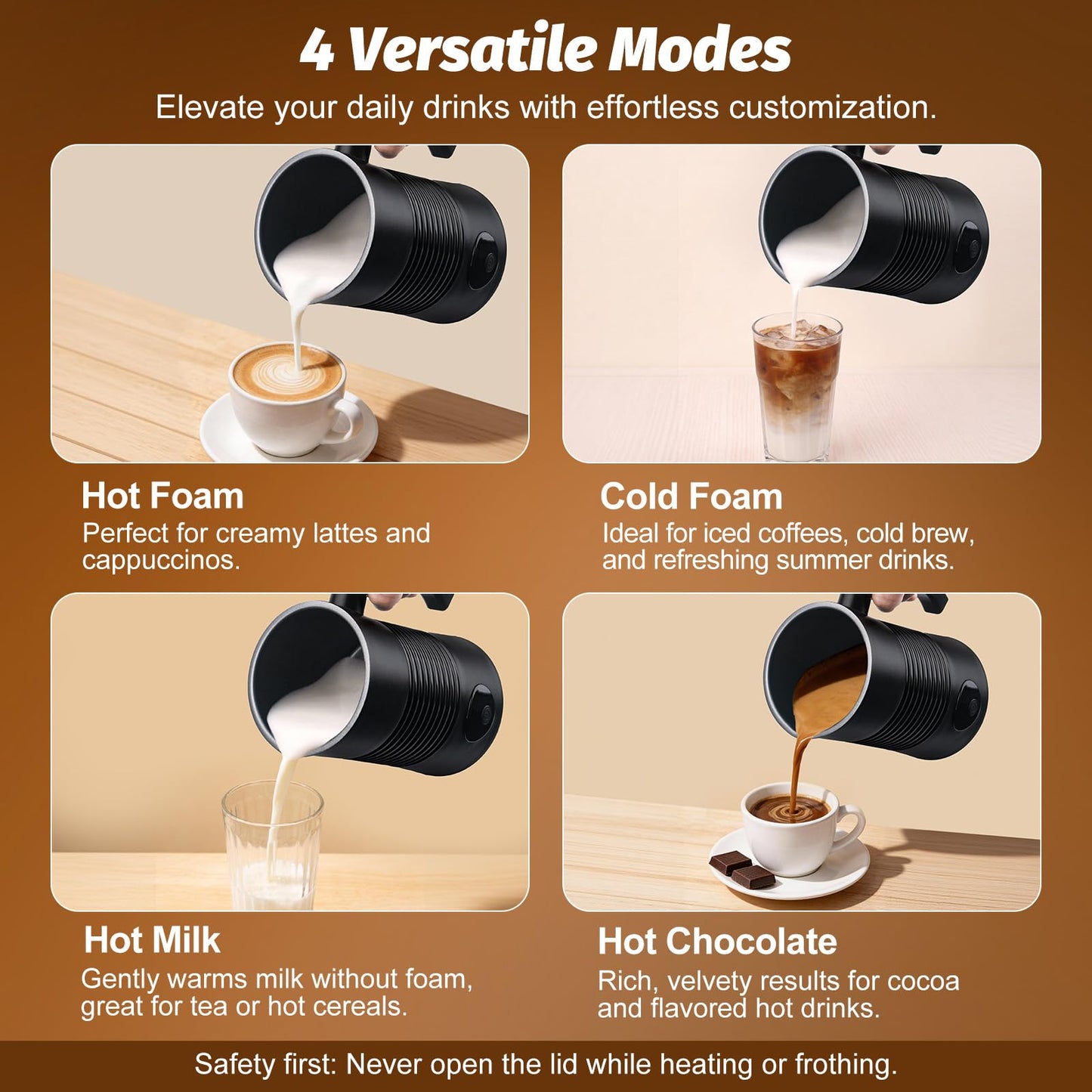 BXKEE Milk Frother and Steamer, 4-in-1 Electric Milk Frother and Warmer, Hot & Cold Foam Maker, 11.8oz Capacity, Fast Heating, Quiet Coffee Frother for Latte, Cappuccino & Hot Chocolate