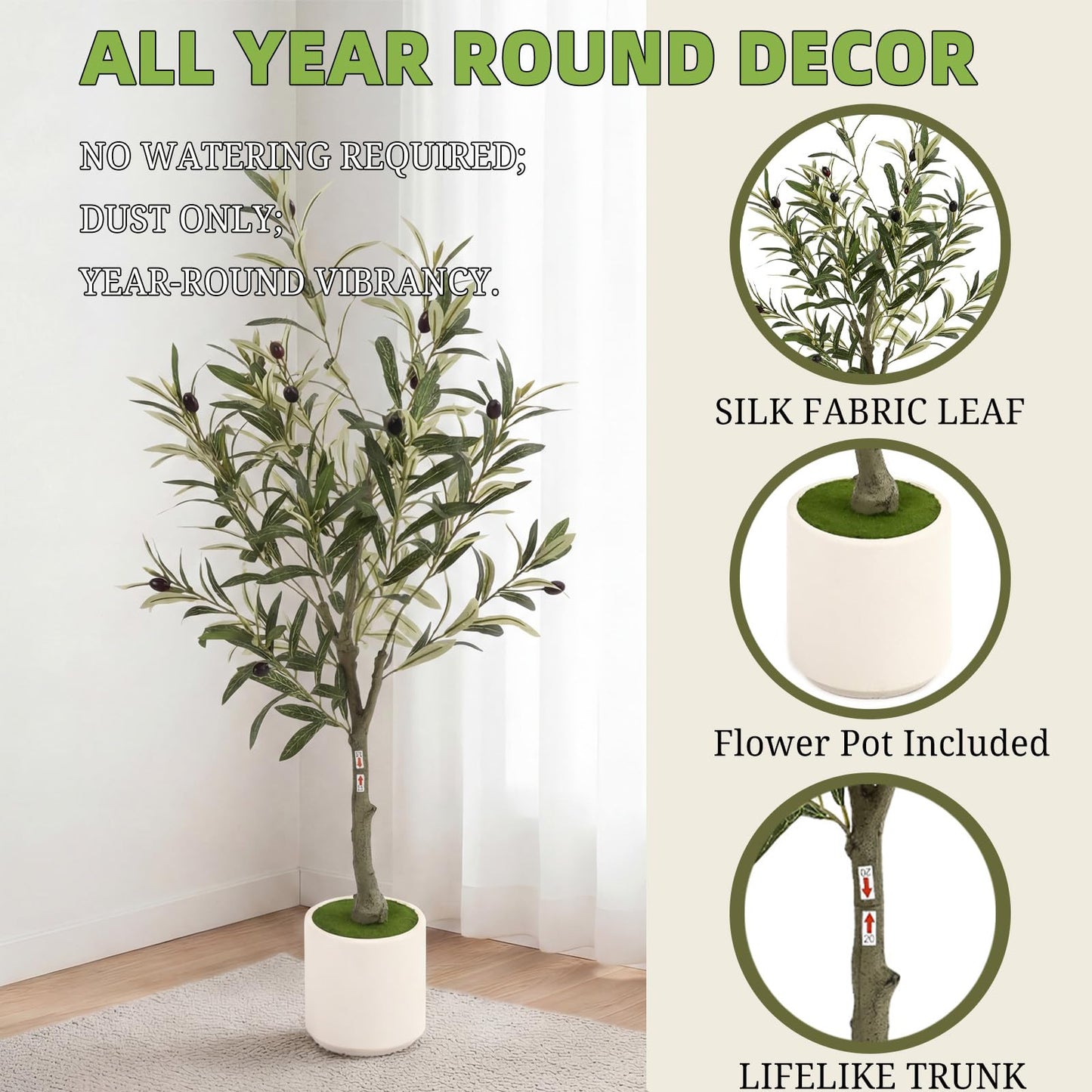 Huhemy 3FT Spherical Fake Olive Tree Artificial Indoor,Faux Olive Tree with Pot,Large Olive Branches and Lifelike Fruits,for Home Office House Living Room Decor.