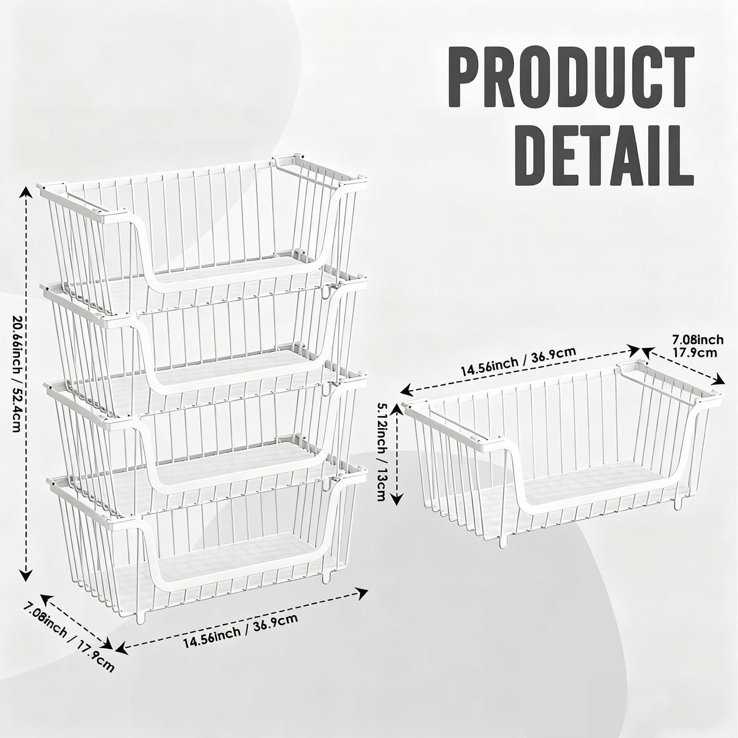 GAOKASE 4 Pcs Stackable Wire Baskets for Pantry Organizers and Storage,Vegetable Fruit Basket for Countertop,Kitchen Storage Metal Baskets,Produce Potato Onion Storage Bin,White