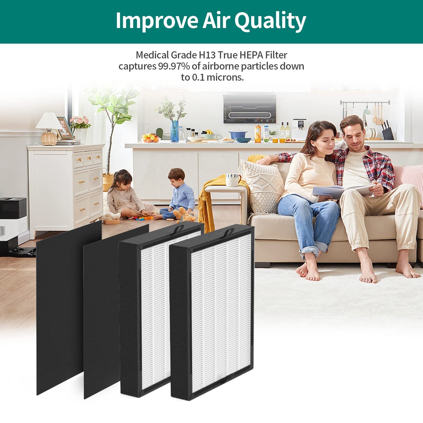 GoKBNY 2-Pack 45i and Flex True Replacement Filter Compatible with old BreatheSmart Flex and 45i Air Purifiers, 2×2-in-1 Filters + 2×Carbon Pre-Filters