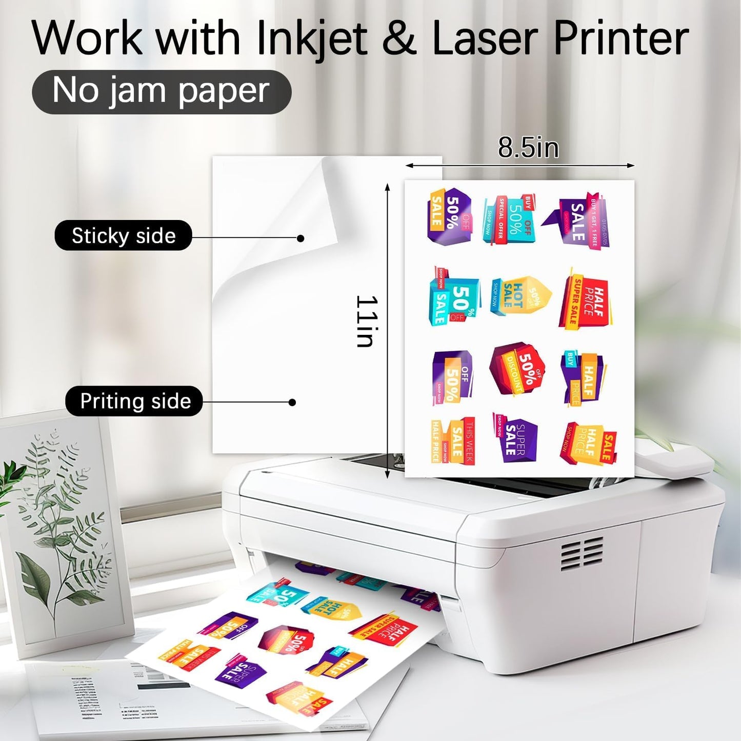 QYH Glossy Sticker Paper for Inkjet & Laser Printer - 160 Sheets Waterproof Printable Vinyl, Compatible with Cricut/Silhouette, Vivid Prints for DIY Crafts, Small Business 8.5x11in