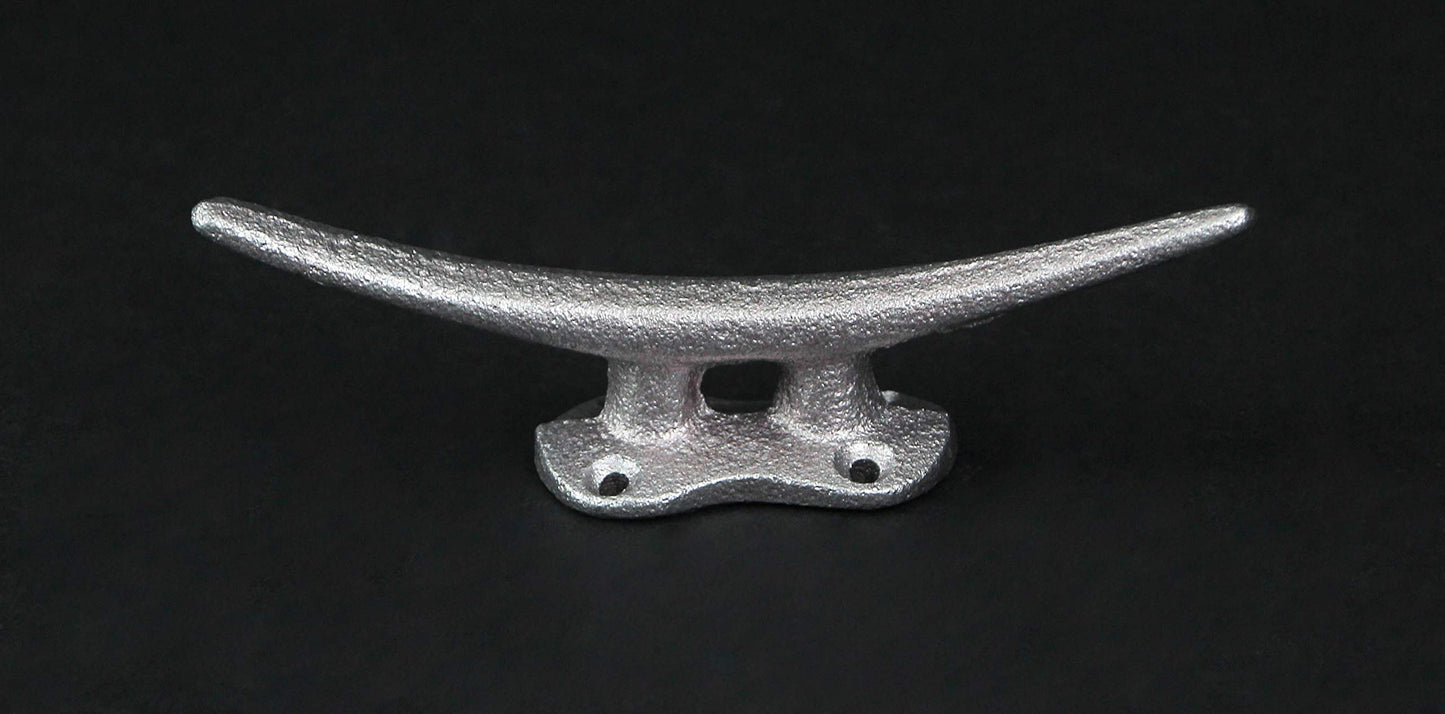 Zeckos Set of 4 Metallic Silver Finish Cast Iron Boat Cleat Wall Hooks/Drawer Pulls Cabinet Handles - Nautical or Coastal Décor - Easy Install - 5.75 Inches Long