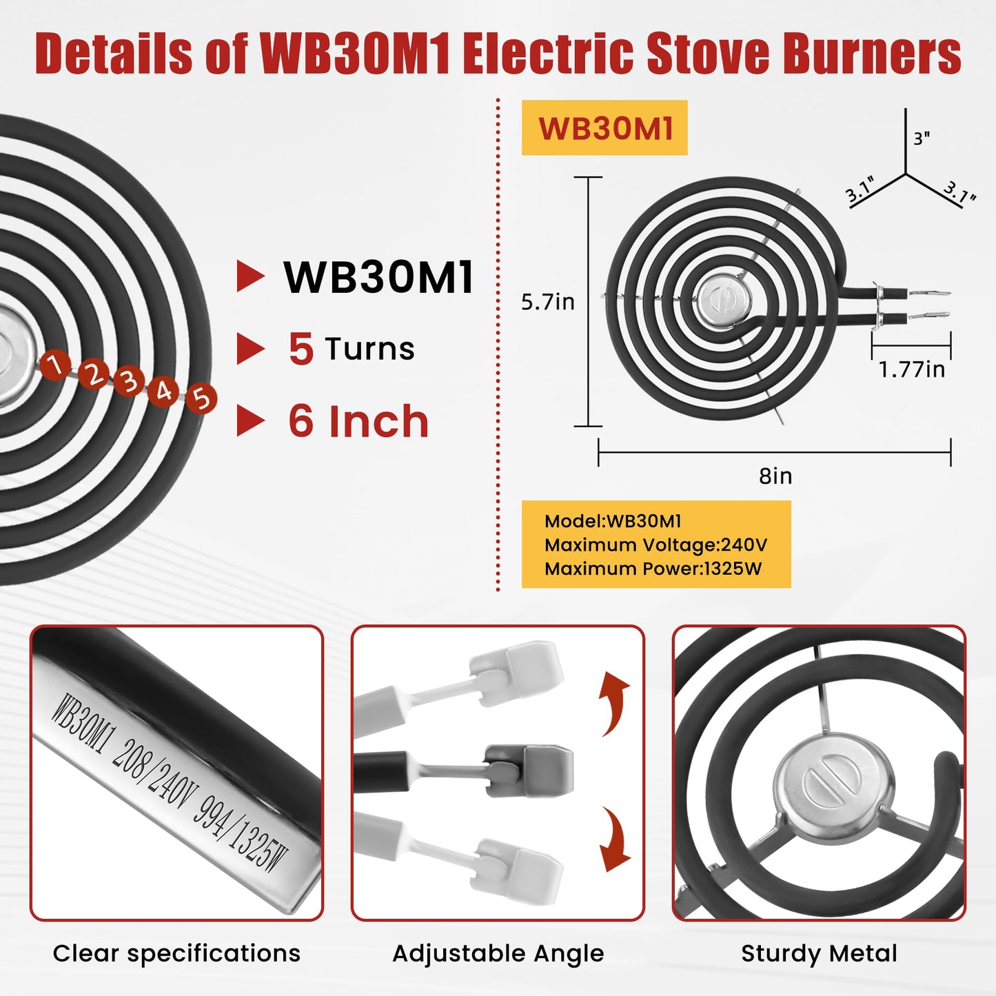 WB30M1 WB30M2 Stove Coils for Electric Stove Electric Stove Burner Elements Replacement & 4 Pack WB17T10006 Terminal Block Kit Compatible With G-E Hot-point Electric Range Burner Set By Fetechmate