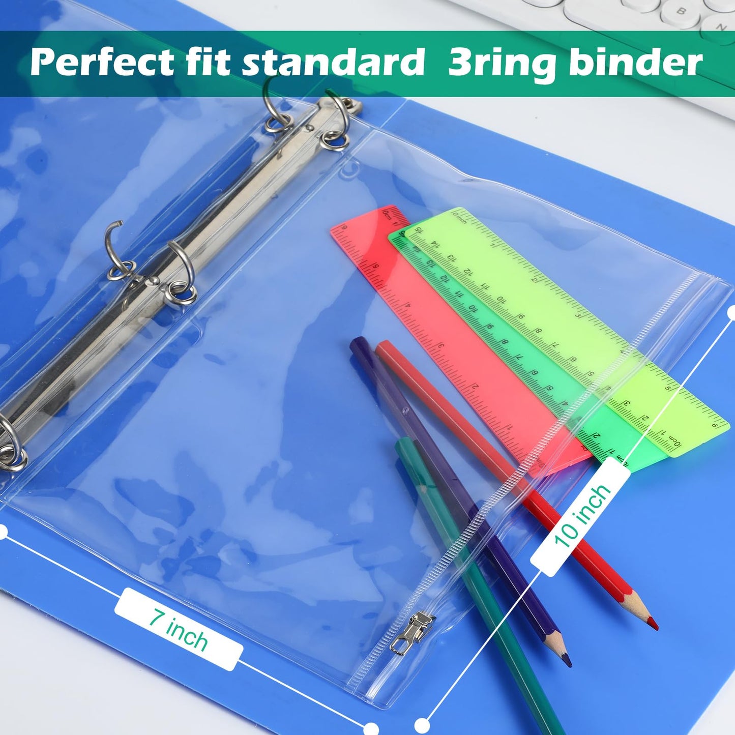 Lincia 48 Pack Clear Pencil Pouch for 3 Ring Binder Pencil Case with Zipper 3 Ring Binder Pocket Insert Bag 10 x 7'' Visible Cash Envelope with Re-enforced Grommet for Office (Clear)