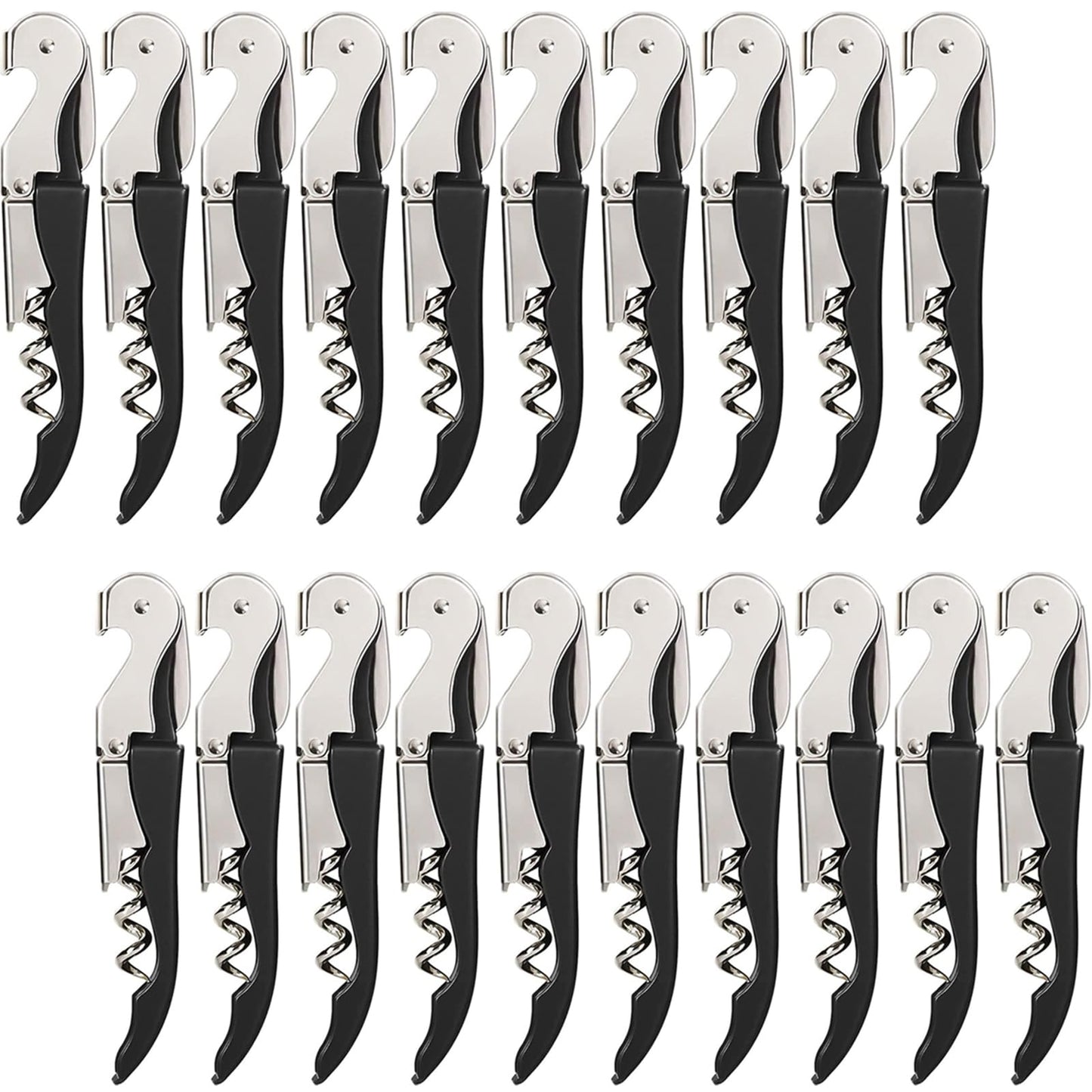 HYZ Wine Opener Bulk 20-Pack for Bartender, Professional Waiter Corkscrew Wine Key for Servers & Restaurant, Double Hinged Wine Bottle Opener with Foil Cutter, Commercial Bulk Set, (Black)