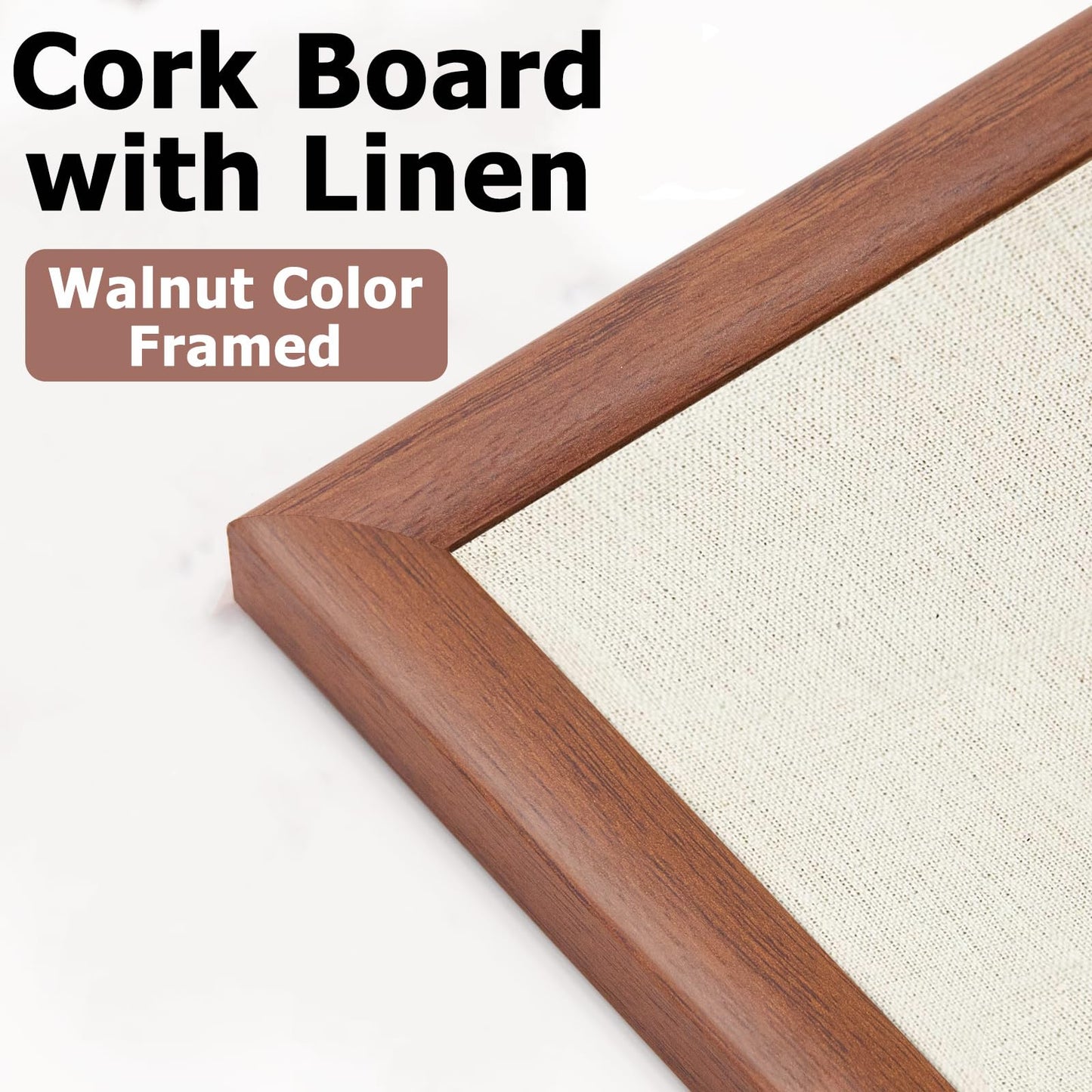 AMKIOKIO 24'' x 36'' Large Linen Bulletin Board, Cork Board for Walls, Walnut Wood Style Frame, Vision Board, Pin Wood, Ideal for Shool, Home and Office