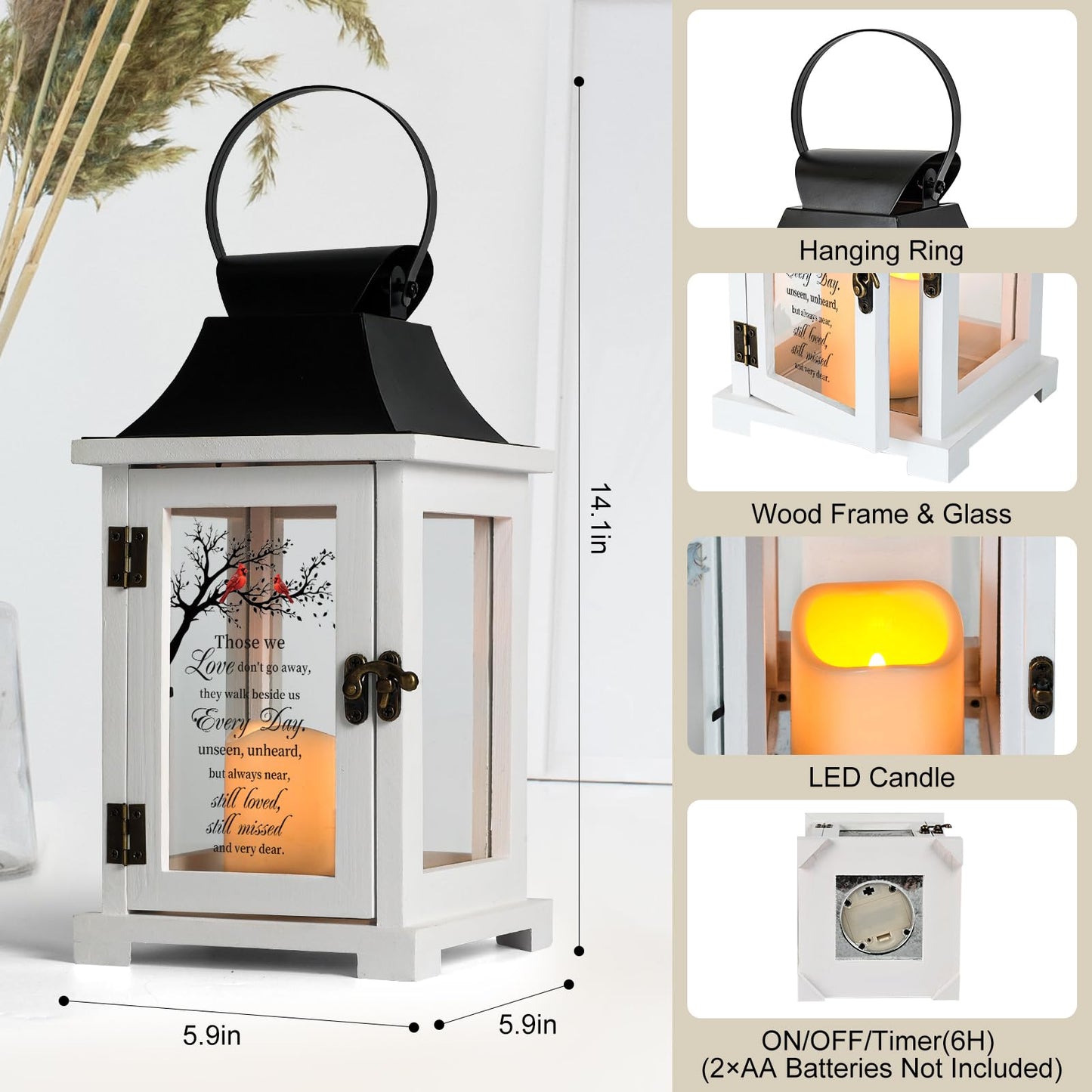 HugMemories Memorial Lantern, Sympathy Gifts for Loss of Loved One, Condolences Bereavement Gifts in Memory of Loved One with LED Candle