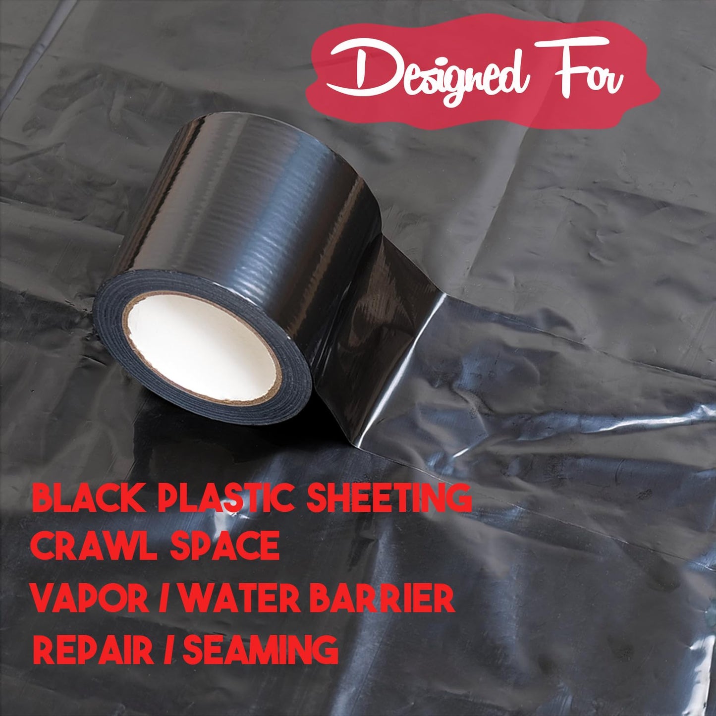 Autrends 6" Polyethylene Tape, Black Seal Tape for Crawl Space, Repair, Metal Building Seams, Construction Sheathing Seal Film, Housewrap Seaming and Underlayment Seal, 200 Foot Roll