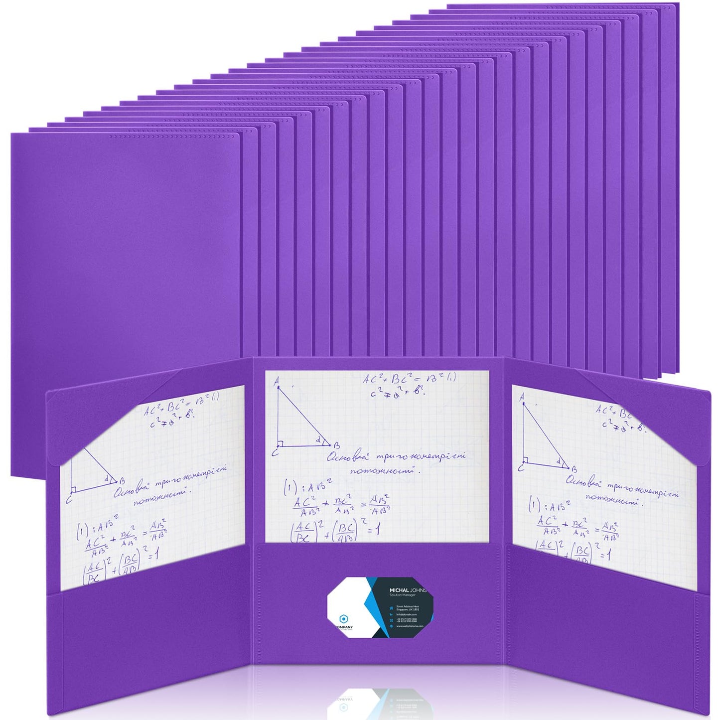 Tenceur 48 Pcs Plastic 3 Pocket Folders, Tri Fold School Folders Bulk for Students Teachers Classroom and Office, Durable Pocket Folder for Back to School Supplies (Purple)