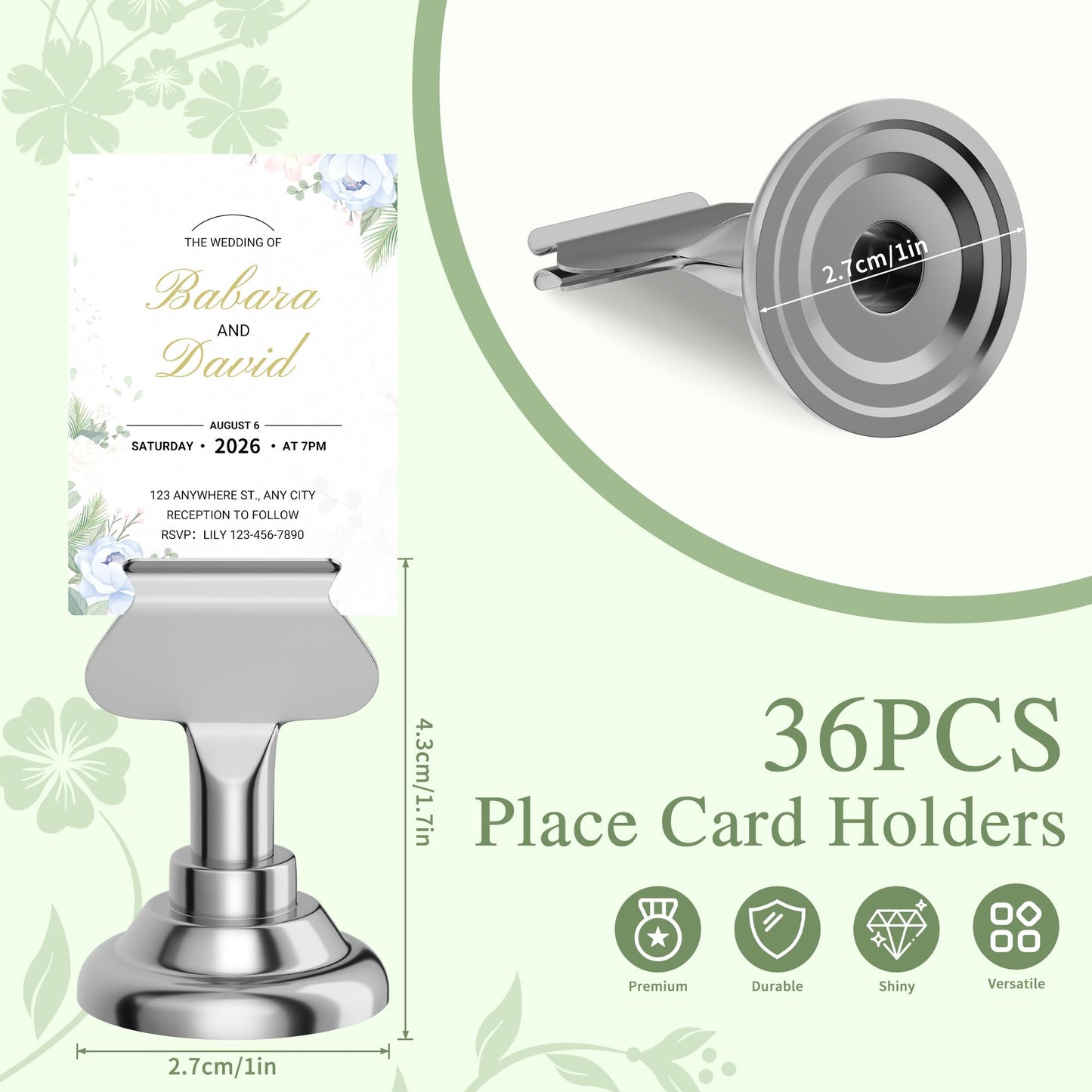 Urban Deco 36 Pieces Table Card Holder Place Card Holders 1.7 inches Gold Steel Card Holders for Photos, Food Signs, Memo Notes, Weddings, Restaurants, Birthdays(Silver 36PK)