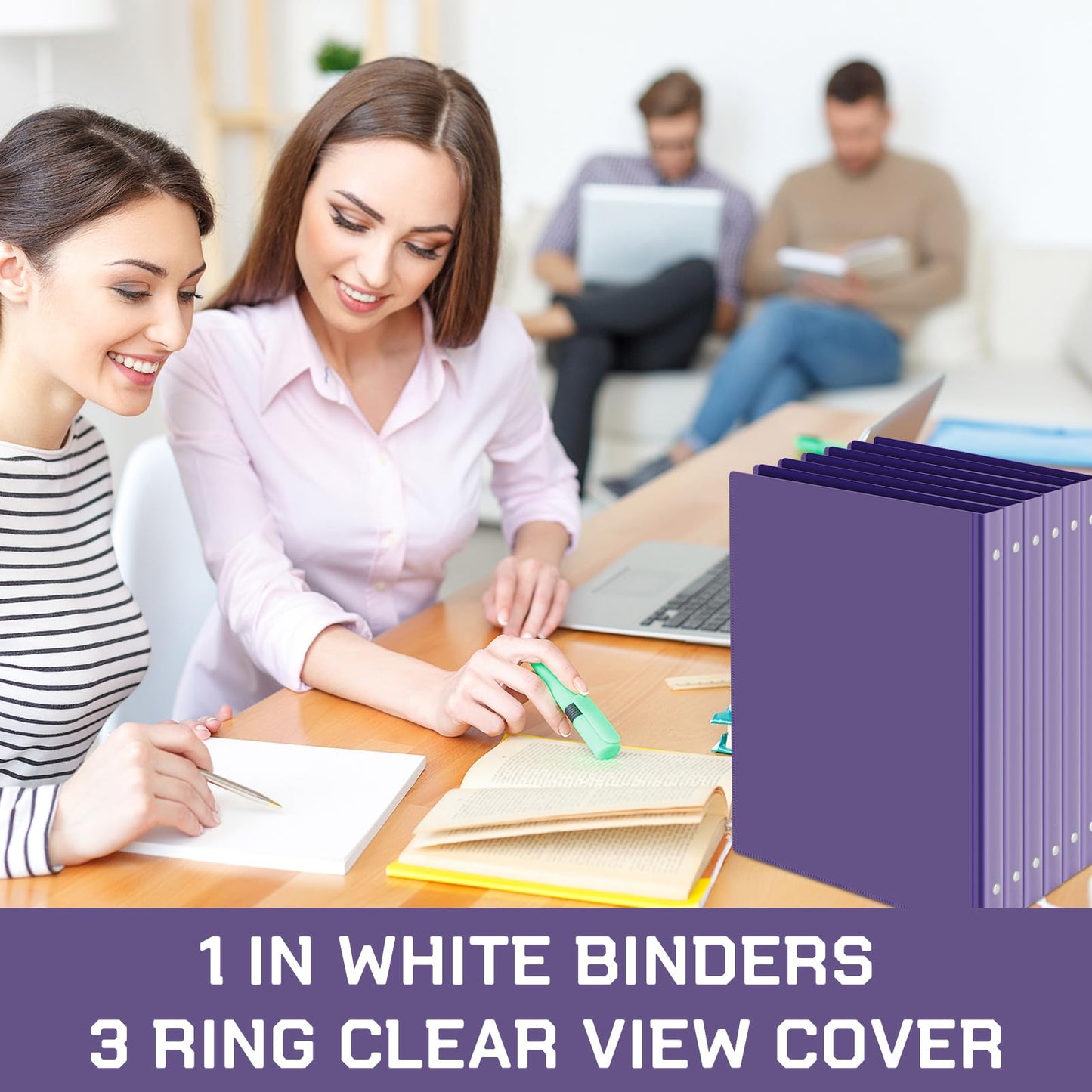 Fulmoon 12 Pcs Economy View 3 Ring Plastic Binder 12.2 x 9.8 Inch Plastic Round Ring Binders with Pockets Notebinder for Meetings for Home, Office, School(Purple, 1 Inch)
