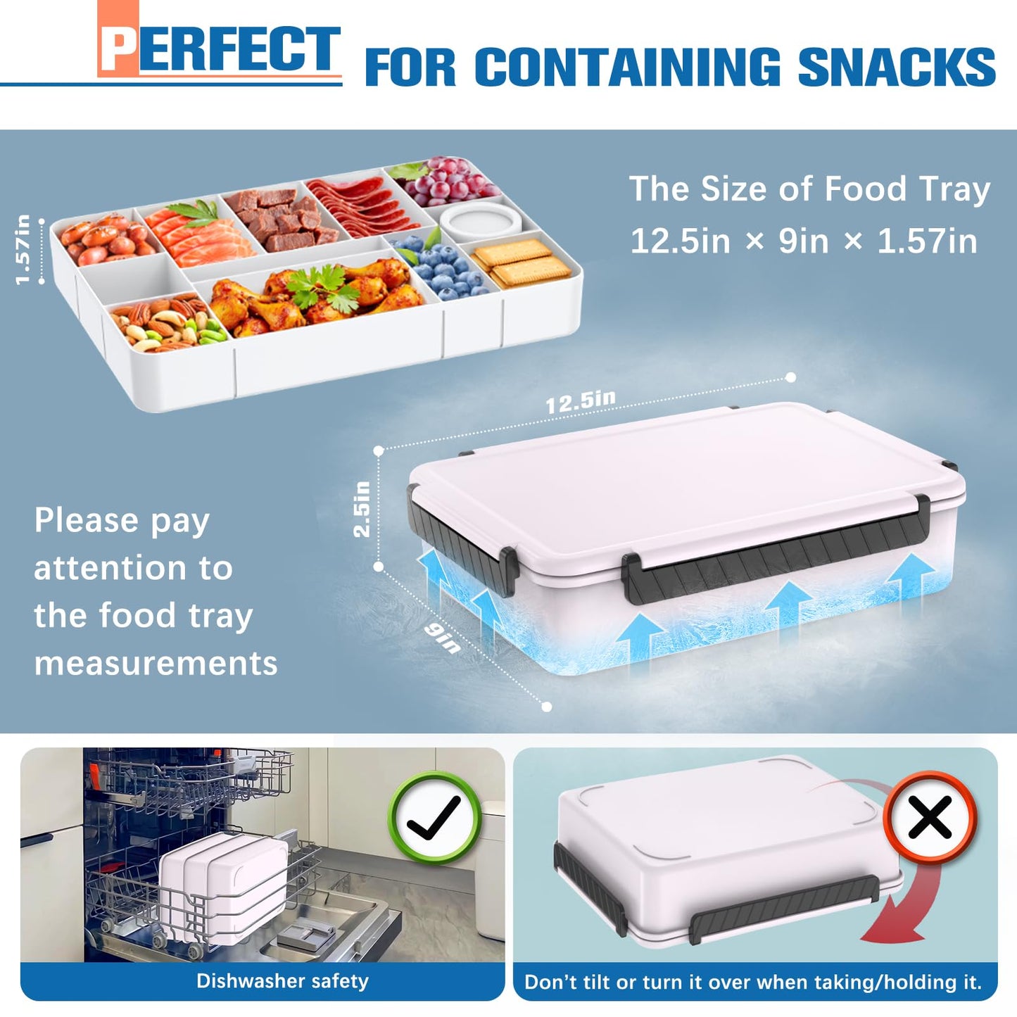 Chilled Portable Snackle Box Container Insulated Bag Keep Food Cool 12 Compartment Divided Serving Tray Reusable Ice Pack Road Trip Essentials for Charcuterie Snack Picnic Beach Birthday Gift