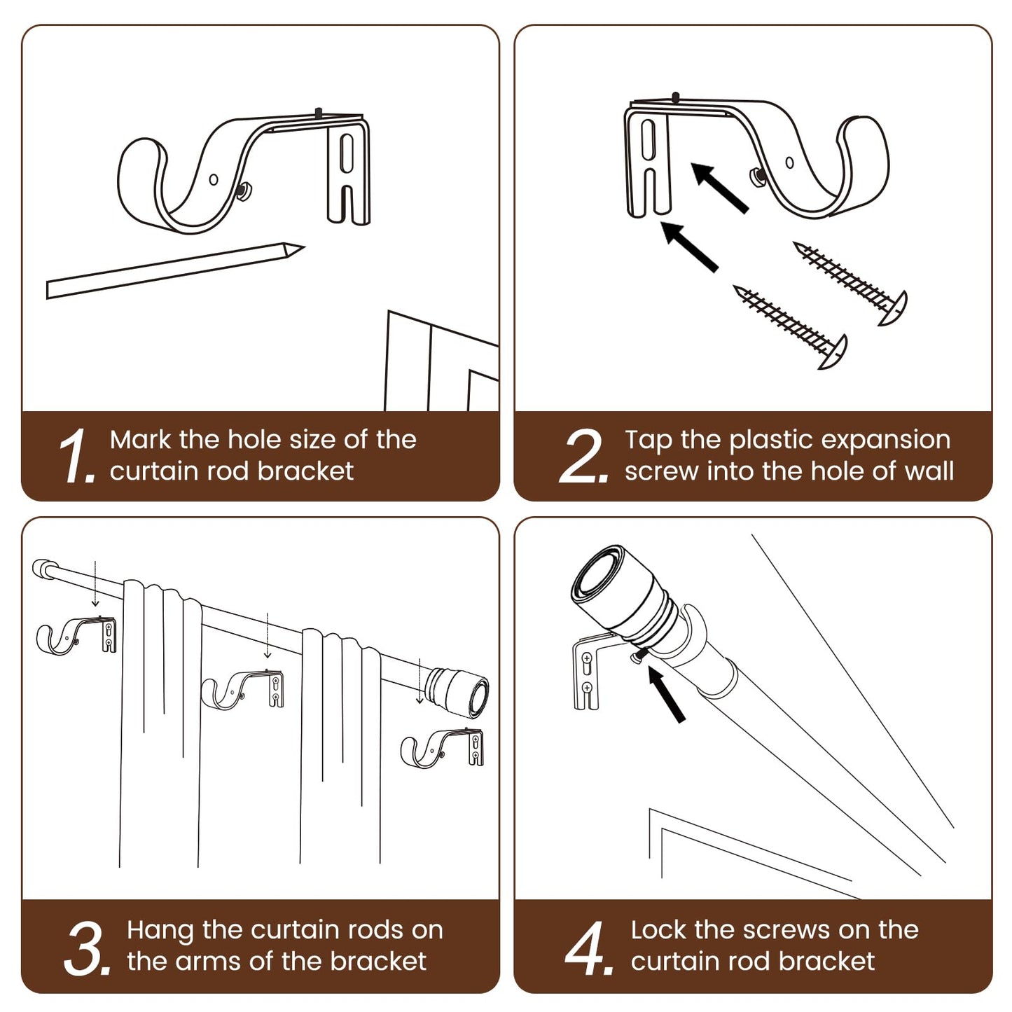 Matte Black Curtain Rod Itself is 30-144 inch 2 Pack, Fit 30 to 142, 66 to 120 inch Windows with 1 Inch Diameter Heavy Duty Adjustable Telescopic Rod, 1 Inch Diameter Splicing Extra Long