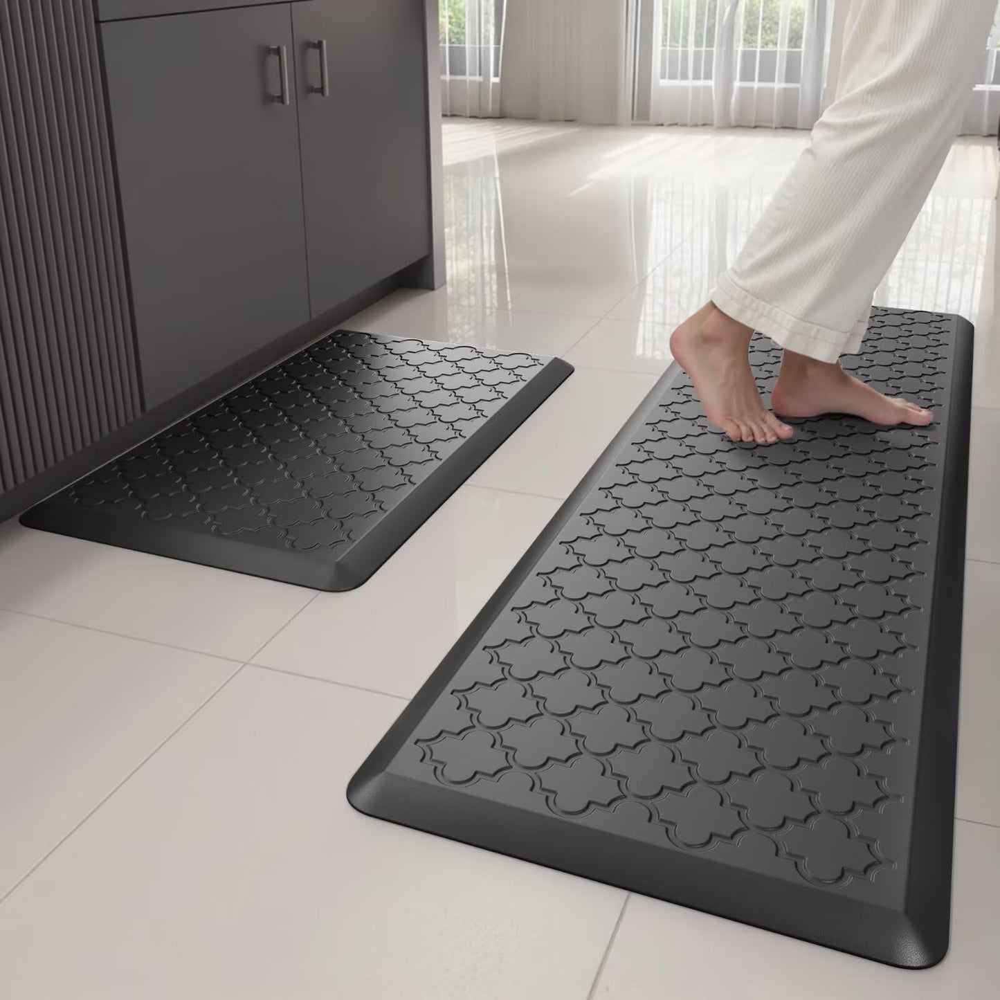 StepAura Kitchen Mats for Floor 2 Piece - Anti Fatigue Mats for Kitchen Floor - Non Slip Cushioned Rugs for Standing, Office, Sink, Laundry, Black